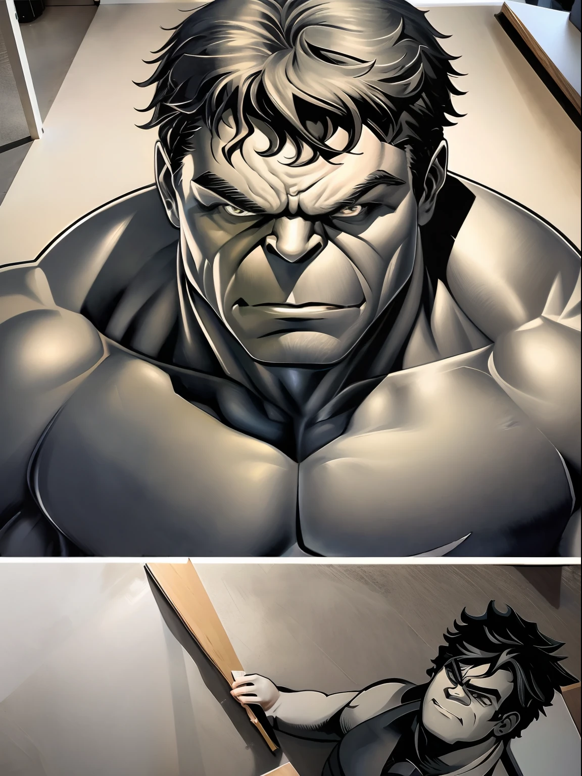 (Melhor qualidade), (obra-prima), (ultra detalhado), (altamente detalhado), (extremamente detalhado), centrado, isometric, mural, grafite, compositing, formas, patterns, print-ready vector art Highly detailed graphite illustration of HULK 32k