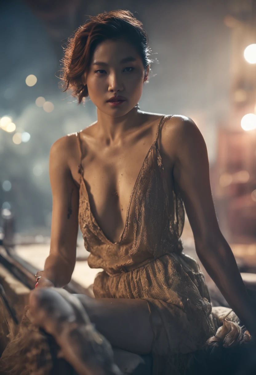 top-quality、masterpiece、超A high resolution、(Photorealsitic:1.5)、Raw foto、30-years old、((fullnude))、femele、murky、deep-shadows、cold light、 appearance、((shorth hair))