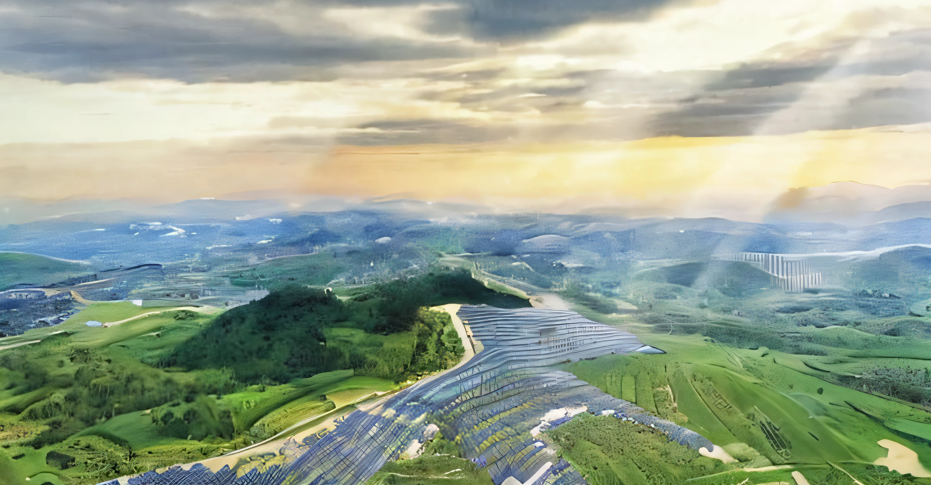 A large green meadow，The background is sunlight, Solar Field Plain, Solara, by Ni Yuanlu, vincent callebaut, author：Tadashi Nakayama, solar power, and the sun was shining brightly, renewable energy, author：Zhang Shengqi, jin shan, and the sun was shining brightly, trending photo, author：Xuxu Solar, author：Caroline Meitinger