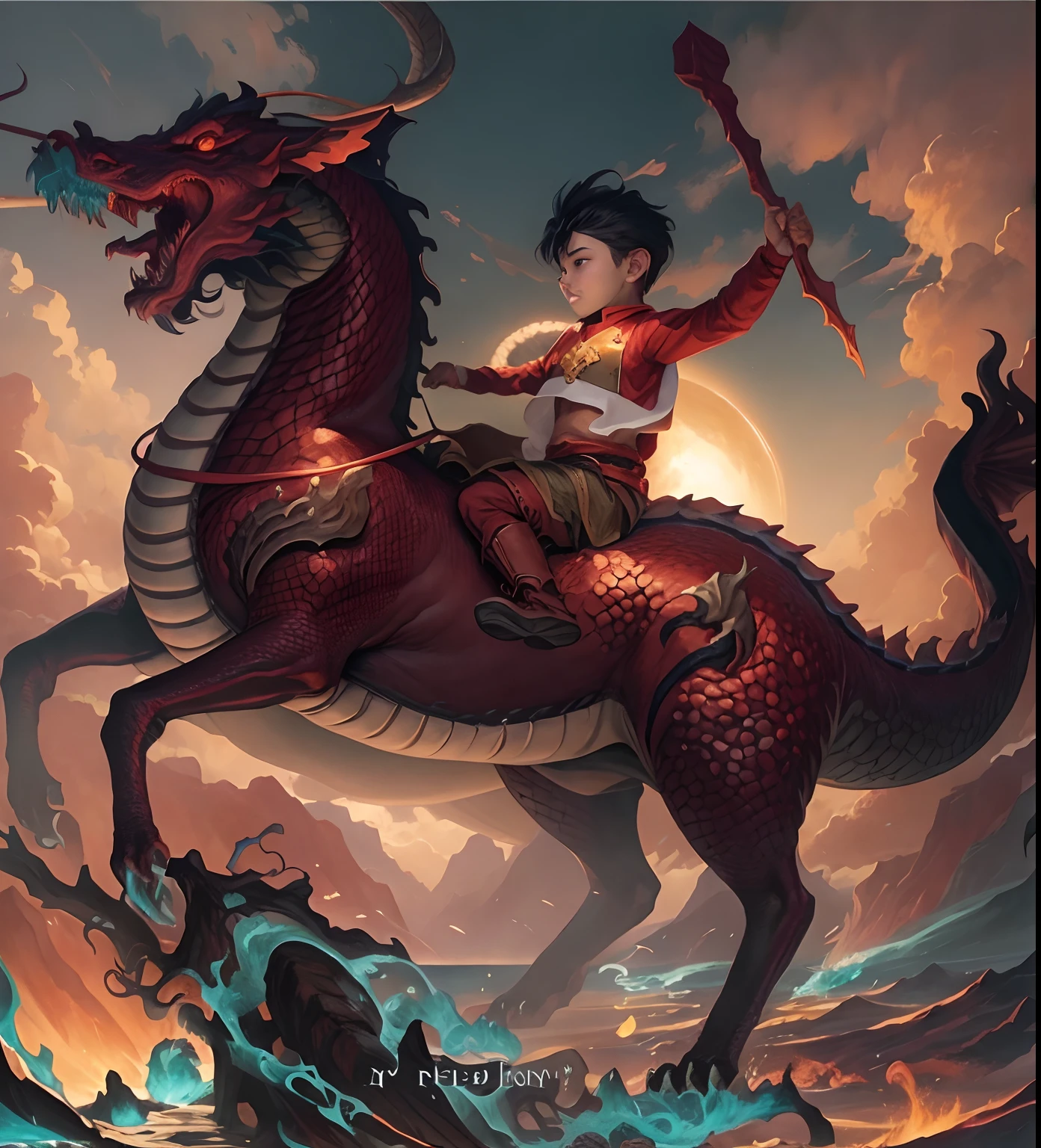 Dragon Riding Boy, Dragon Rider, Dragon Ride, epic fantasy digital art style, by Yang J, Children's Art in Artstation, epic fantasy art style, by Ryan Yee, Epic Fantasy Illustration, Fat Dragon vs. Rider, Epic Digital Art Illustration, by Raymond Han, teenage girl riding a dragon, by Bayard Wu