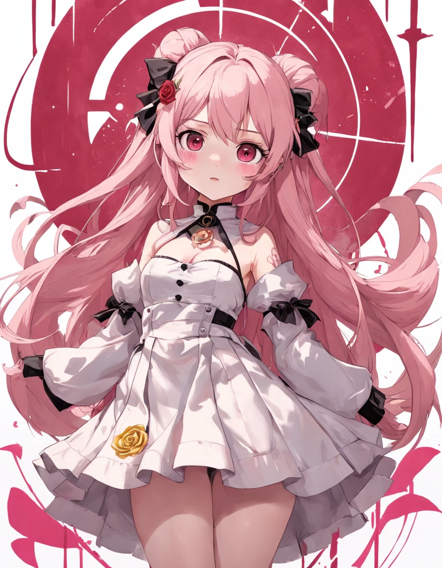 ((master part, best quality)),best aesthetic,1girl, sozinho, cabelos longos, vestido preto, flor, fita, fundo preto, cabelos pretos, Rosa, fita de cabelo, olhos verdes, mangas compridas, rosa branca, boca fechada, fita preta, parte superior do corpo, Cinematic lighting