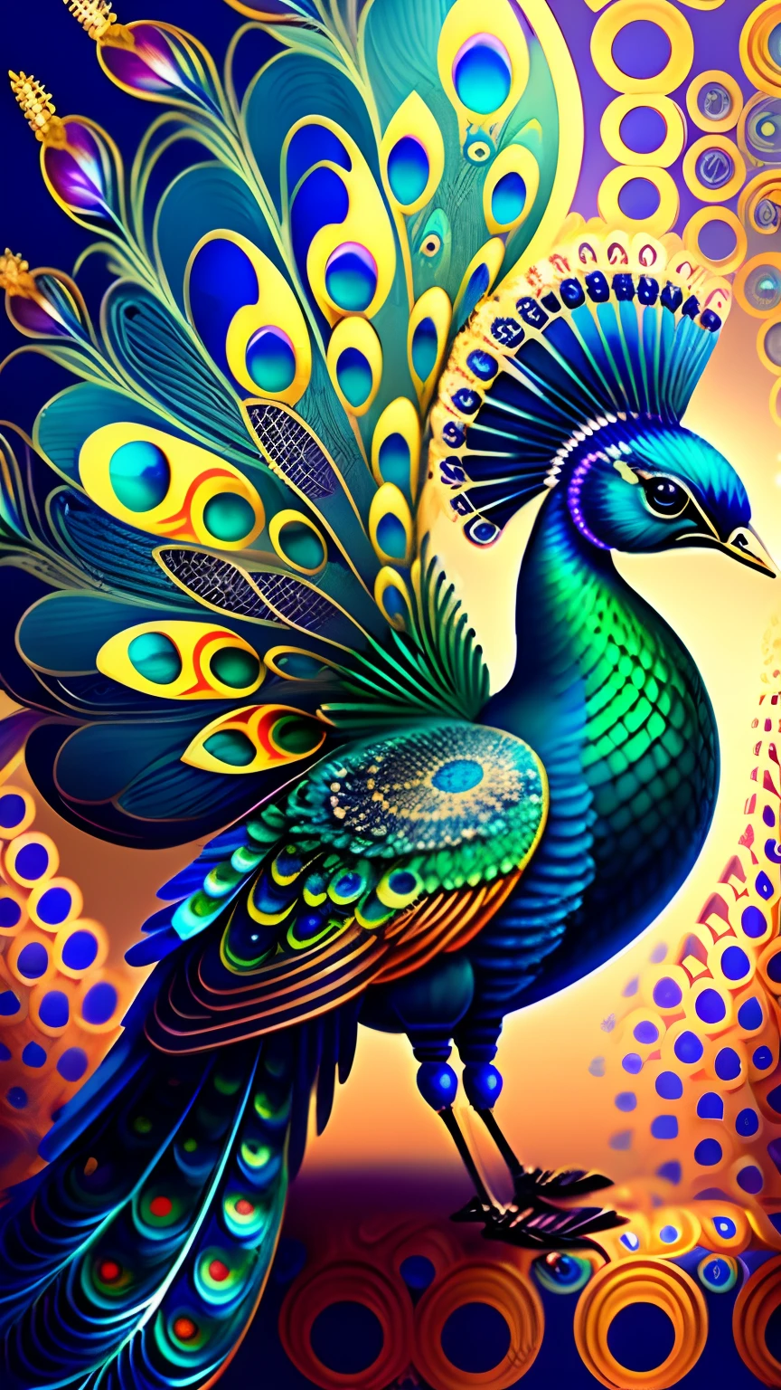 android mechnical peacock,robot wings,earnst haeckel, james jean. generative art, baroque, intricate patterns, fractalism, movie still, photorealistic, vibrant peacock feathers, intricate, elegant, highly detailed, digital painting, artstation, smooth, sharp focus, illustration, outrun, vaporware,full body shot