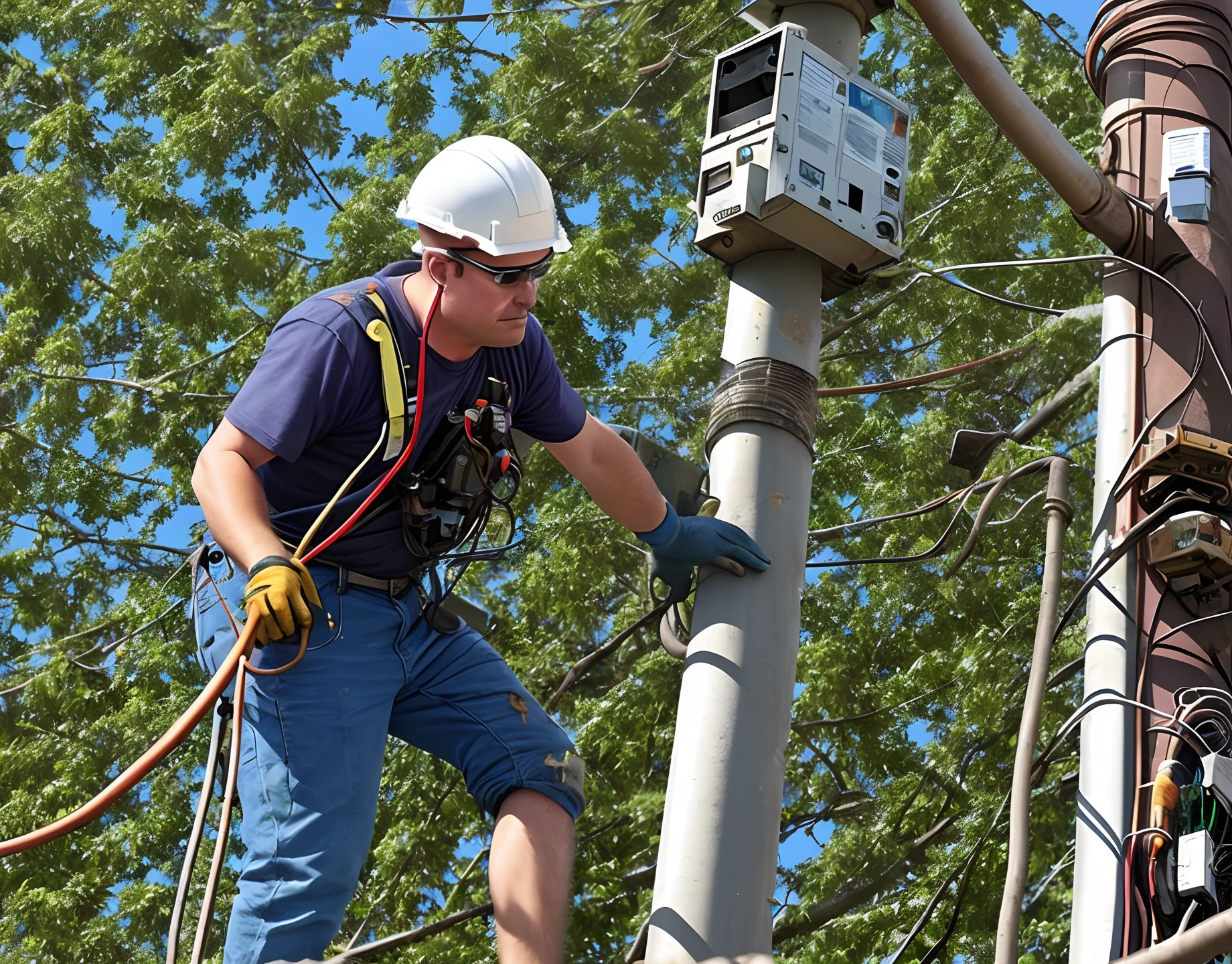 Electrician monkey working on a utility pole electrocuted