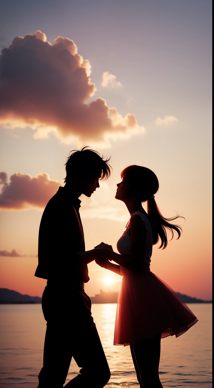 valentines day quotes, images and images i want that you'll live in my heart, in the style of silhouette figures, candid moments captured, manga style, light red and white, feminine sensibilities, trapped emotions depicted, orange and magenta