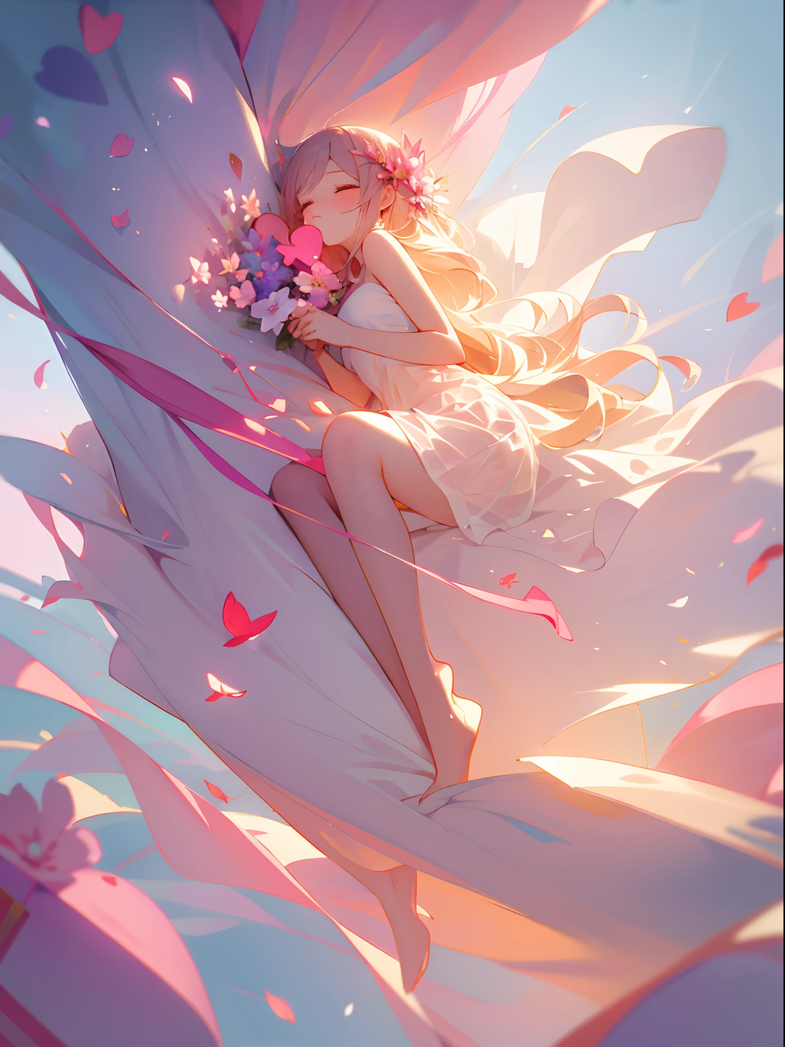 Valentine's Day illustration, sweet，gift, flower  sea, fantasy, imagination, Dreams, Tight, Delicate, atmospheric sense.
