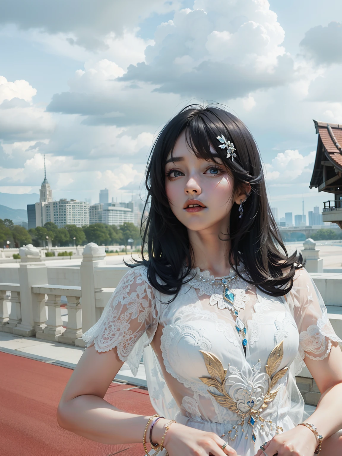 tmasterpiece,Highest high resolution,The hair is covered with beautiful and delicate floral craftsmanship, Crystal jewelry filigree,Ultra-detailed details,upscaled。