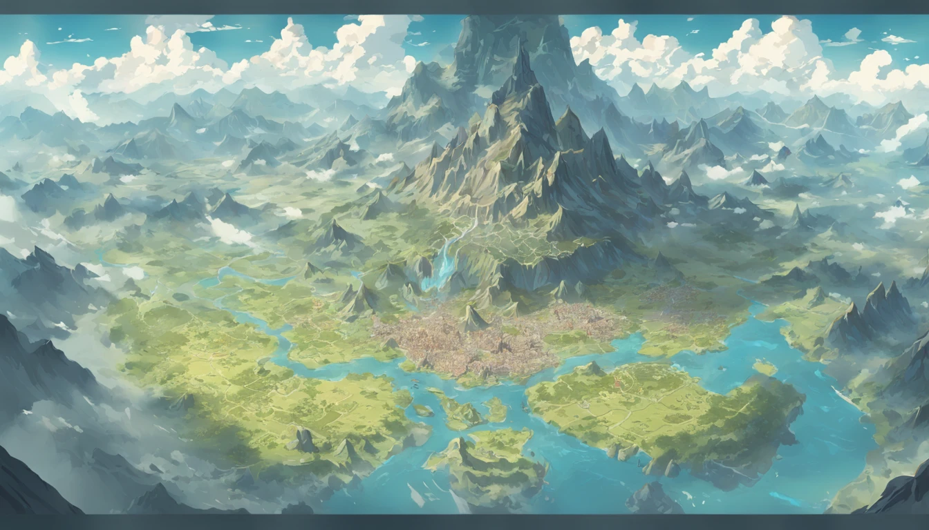 The continent is divided into five，game map, Hyrule, Ancient Fantasy Regional Map, Highly detailed map,Detailed Map, Height Map，world map、Isekai Map、Map of the Kingdom、Otherworldly Adventure、mountains and rivers、K HD、meticulous、Ground View、Spread up，pixel art