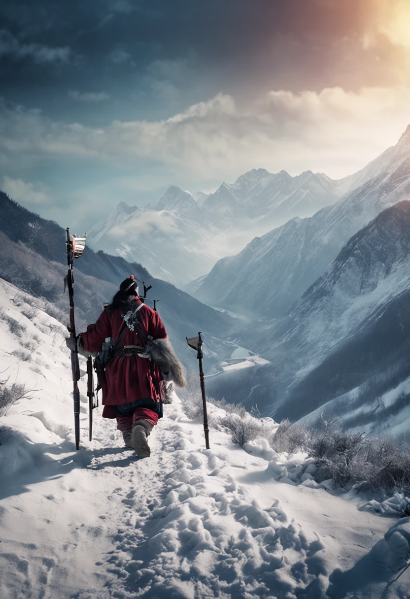 In the mountains of cold winter,Zhuge Liang led the army to take the AK47 Northern Expedition