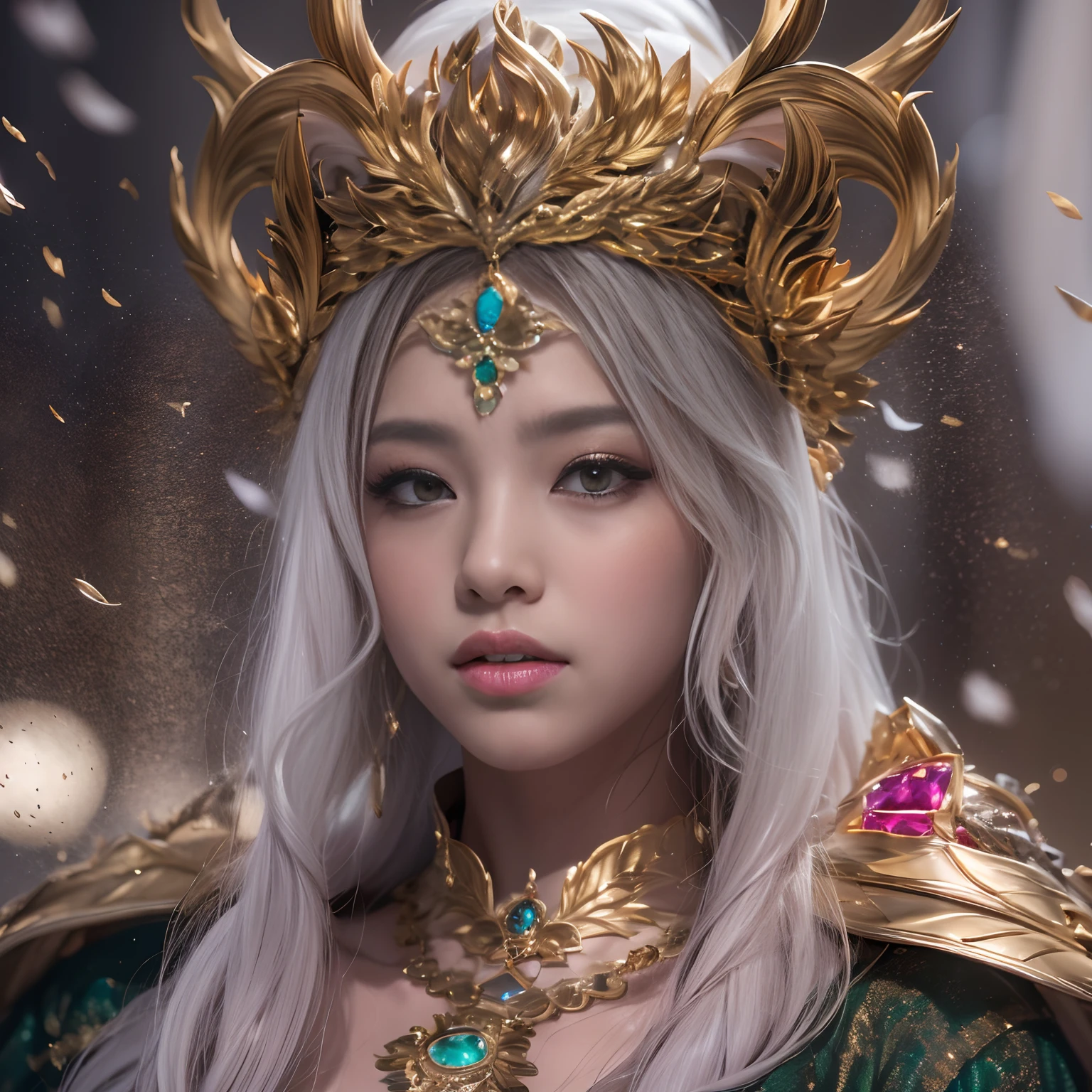 16k（tmasterpiece，k hd，hyper HD，16k）short detailed hair，Gold jewelry area in the back room，Smoke ring girl ，Bronze Dragon Protector （realisticlying：1.4），Python pattern robe，Purple-pink tiara，Snowflakes fluttering，The background is pure，Hold your head high，Be proud，The nostrils look at people， A high resolution， the detail， RAW photogr， Sharp Re， Nikon D850 Film Stock Photo by Jefferies Lee 4 Kodak Portra 400 Camera F1.6 shots, Rich colors, ultra-realistic vivid textures, Dramatic lighting, Unreal Engine Art Station Trend, cinestir 800，Hold your head high，Be proud，The nostrils look at people