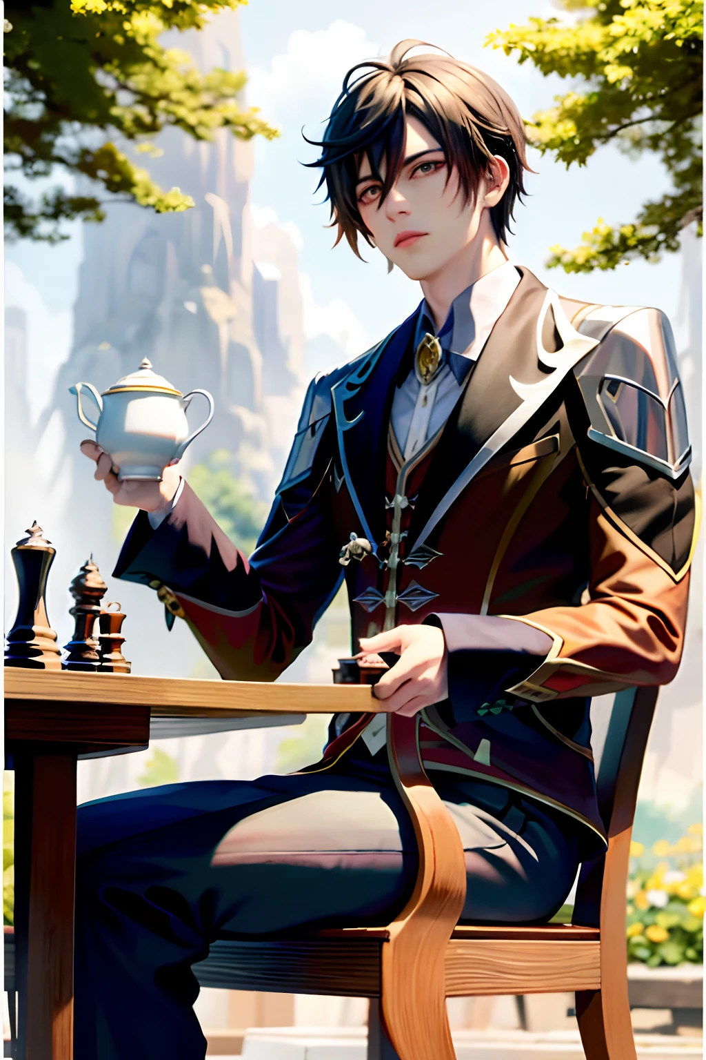 tmasterpiece,Need,Zhongli(the original god),drinking tea,playing chess