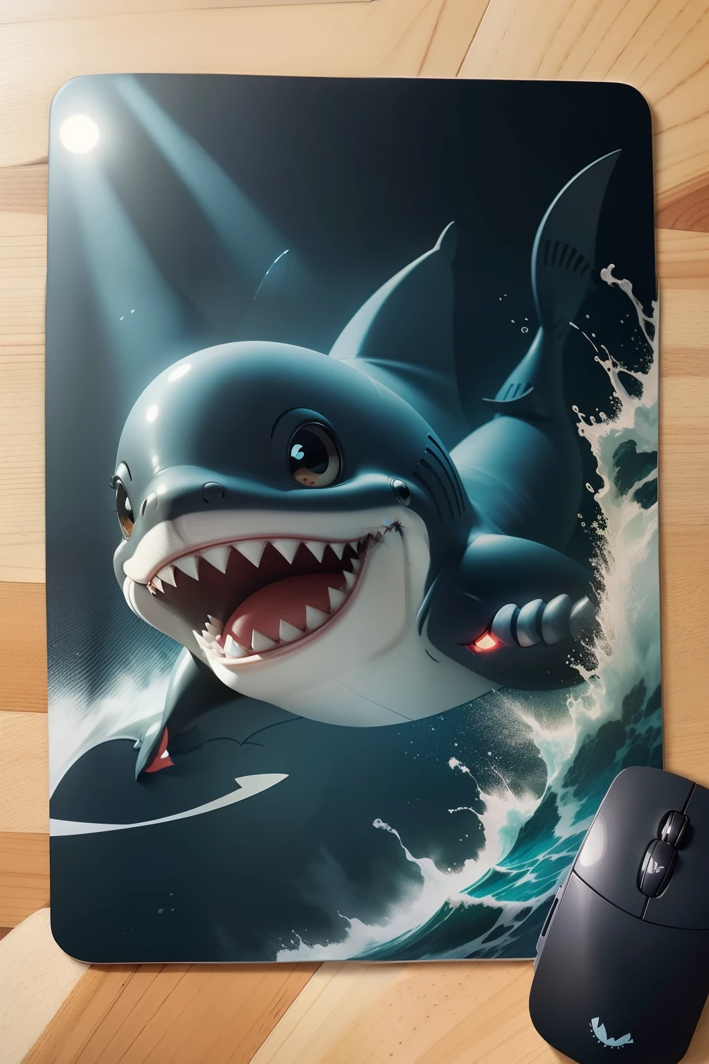 Black mouse pad,Cartoon shark pattern,high-quality picture,