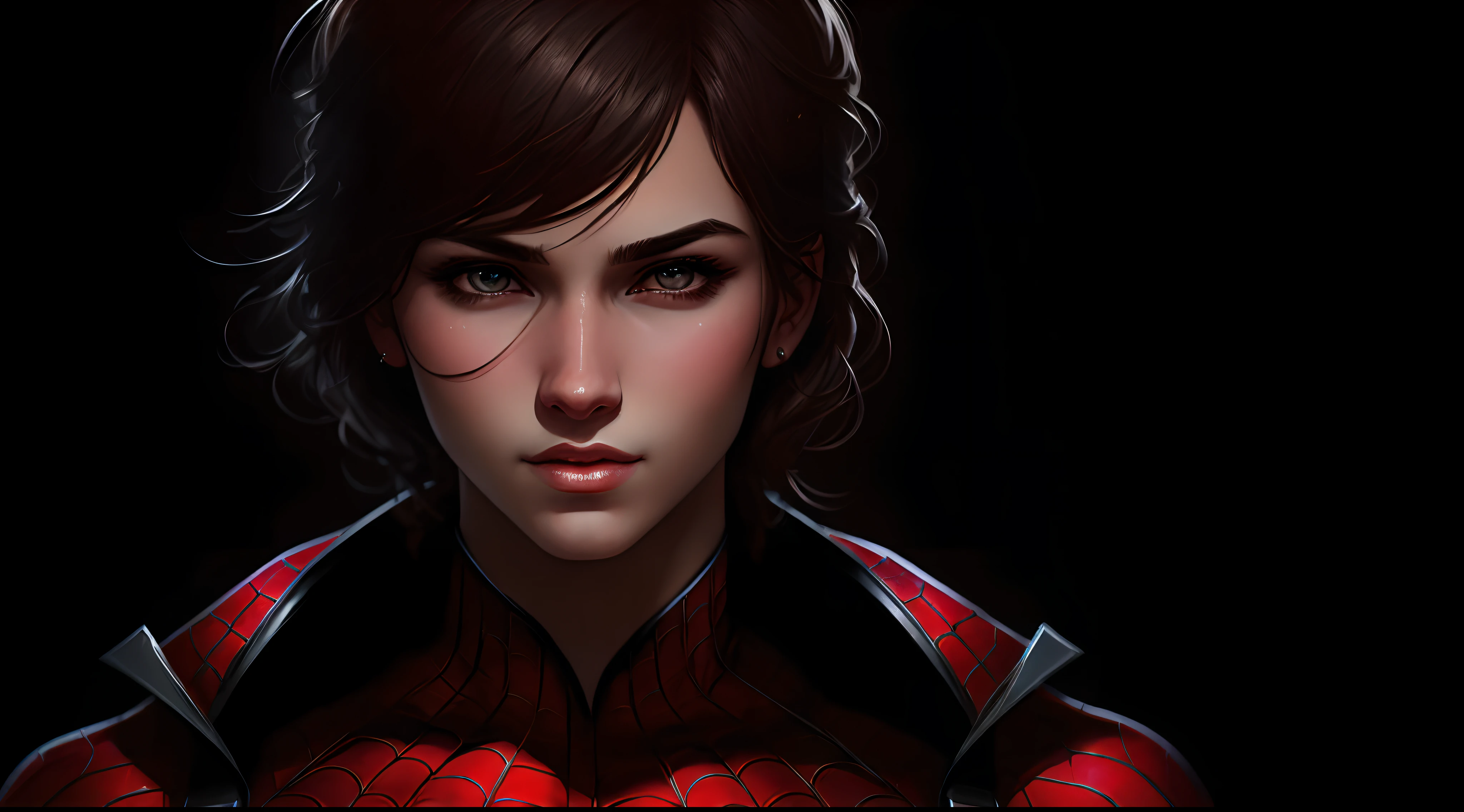 (Award Winning Digital Artwork:1.3) of (Sketch:1.3),(Energetic:1.3) Spidey, EmmaRob,CGSociety,ArtStation,(Saturated:1.3),(close portrait:1.3),(Feminine:1.4),(beautiful:1.4),(attractive:1.3),handsome,calendar pose,perfectly detailed eyes,studio lighting,thematic background