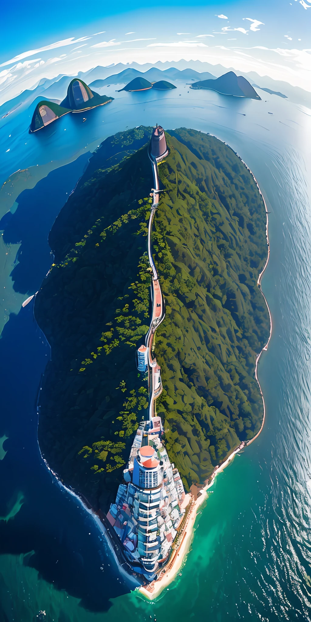 Create a photo of Sugarloaf Mountain ,Rio de janeiro ,Gopro fusion Max 360 ,obra de arte detalhada ,obra prima realista em 8k