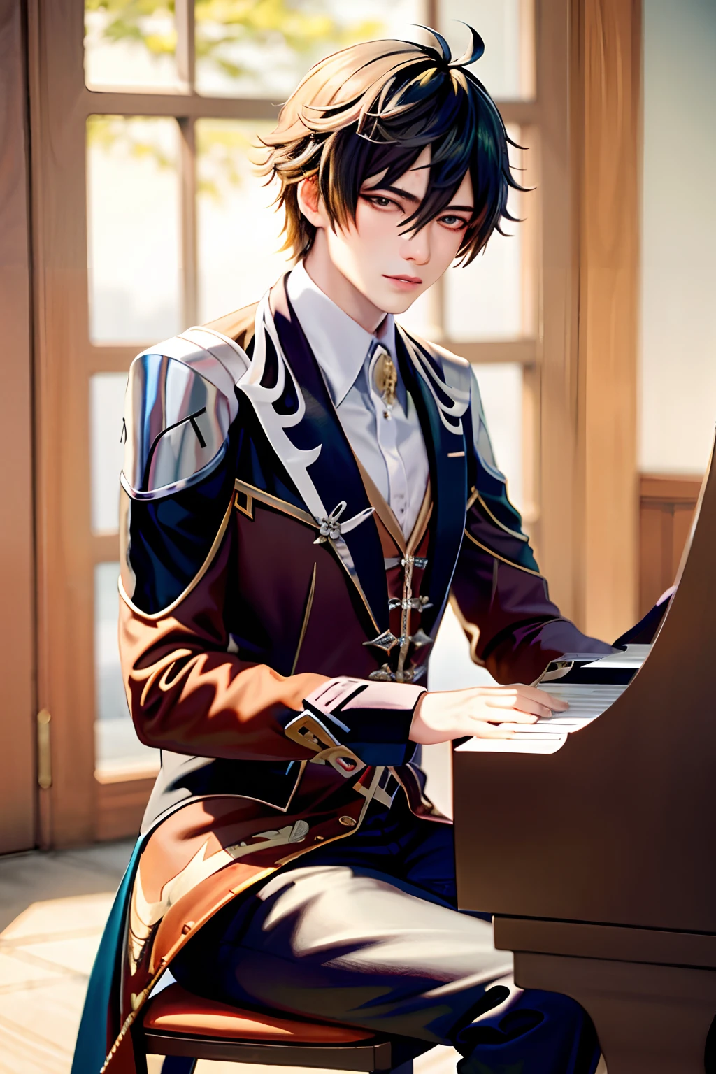 tmasterpiece，Need，Zhongli（the original god），malefocus，Playing the piano