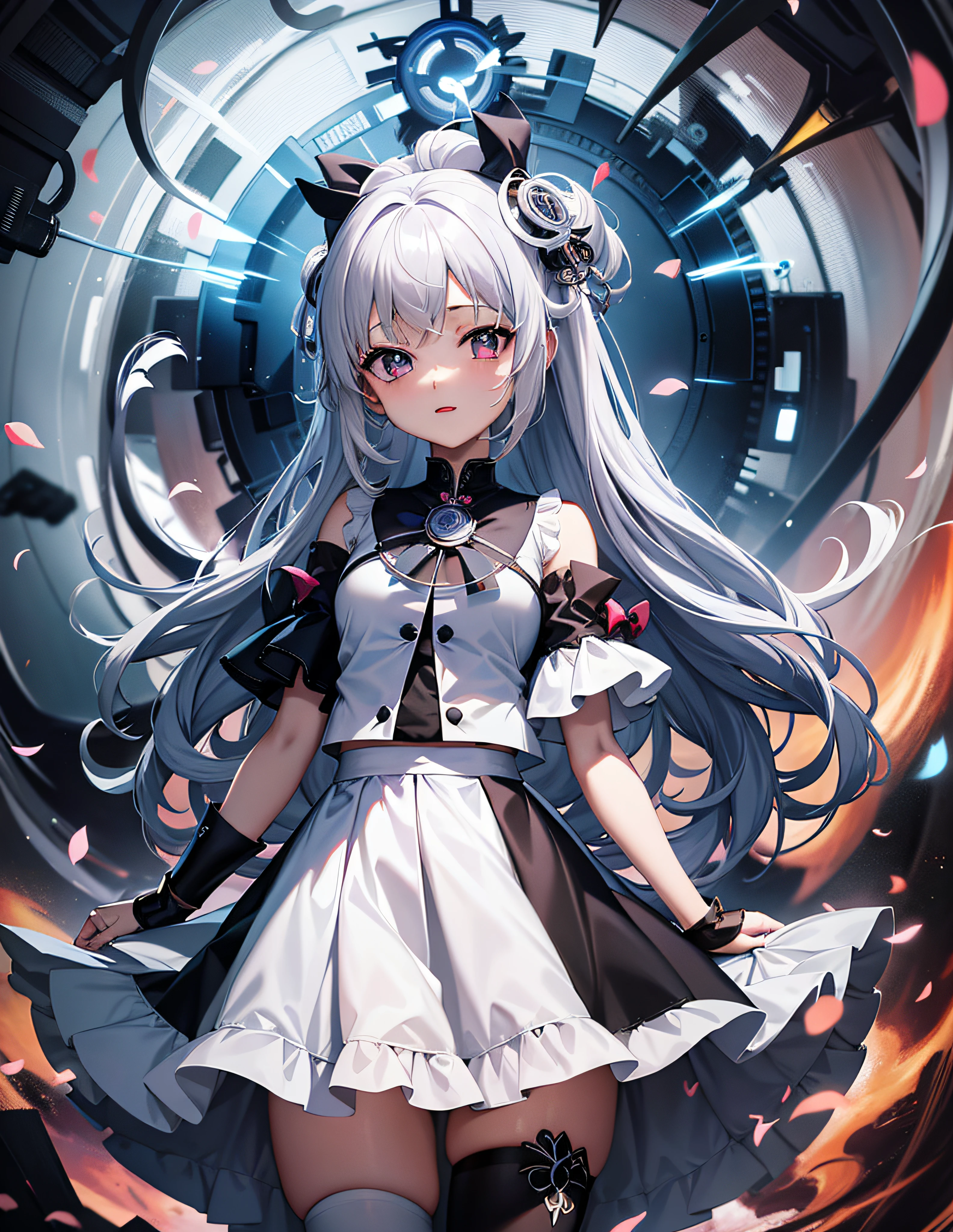 kawaii、High 、(Beautiful digital art)、Watches、towns、maid clothes、masterpiece、top-quality、Silver knife、Beautiful fece、A WORLD、(1 persons)、silber hair