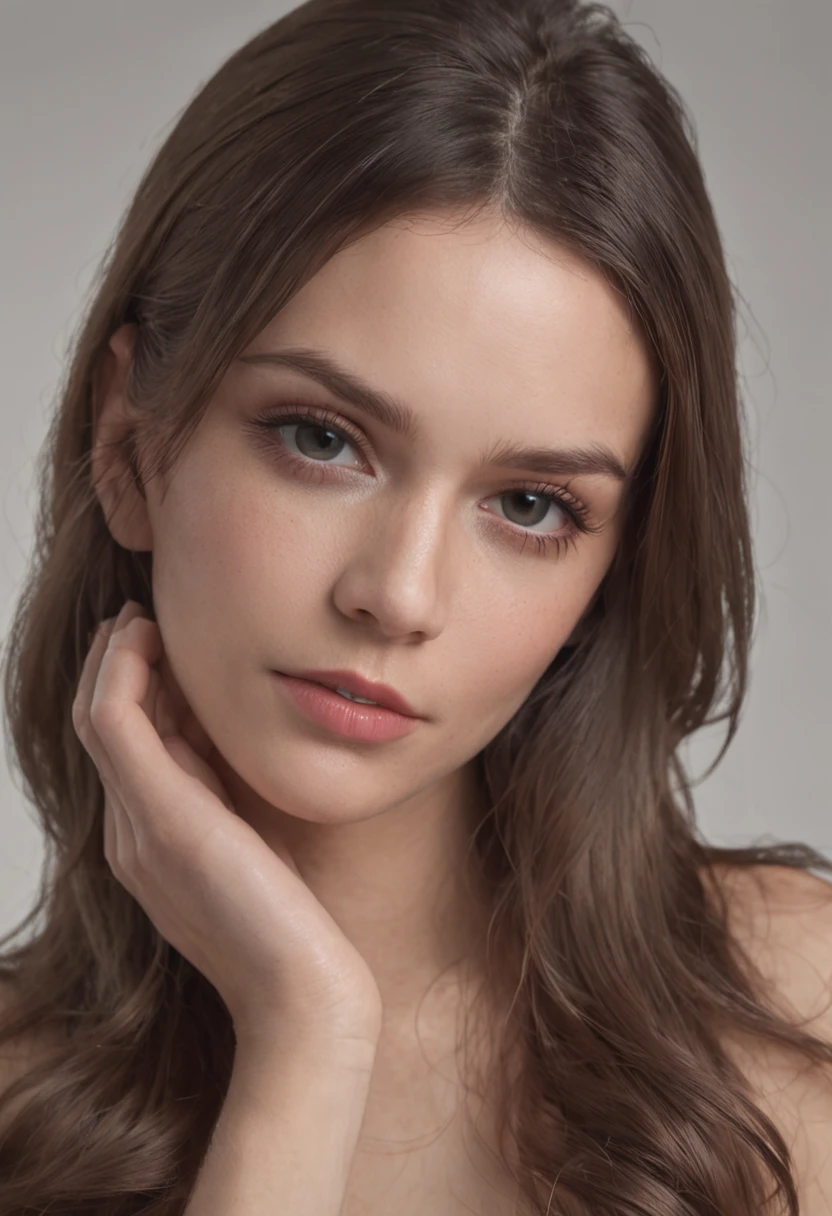 (masterpiece), a beautiful woman, ((black eyes)), black hair, long hair, a male hand touches her hair, realistic, hyperrealistic, beautiful face, delicate facial features, high detail, high quality, best quality, 16k, lens flare, atmosphere, glow, detailed, intricate, full of colour, cinematic lighting, hyperrealistic, focused, extreme details, professional lighting, photon mapping, radiosity, physically-based rendering, above waist