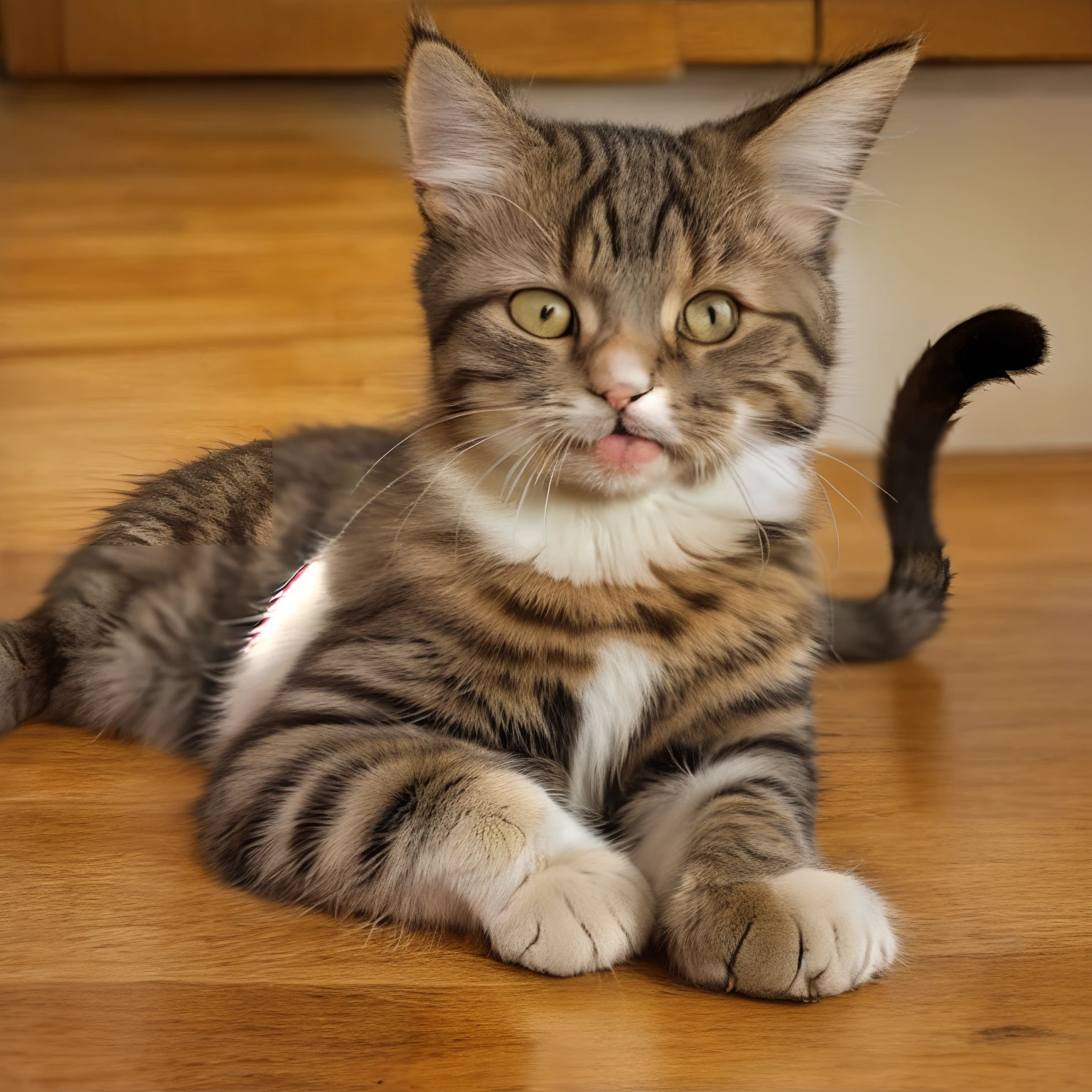 there is a cat that is laying down on the floor, a cat is smiling, the cat is smiling, happy with his mouth open, cute furry needs your help, Happy cat, awesome cat, A cute cat, he is happy, smiling cat, Very excited, With a happy expression, a cute little cat, taken with sony alpha 9, excited