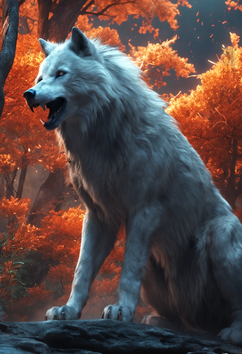 It has a fantastic atmosphere as a spirit beast in the form of a wolf、The scenery is like being enveloped in smoke、Mystical rendition