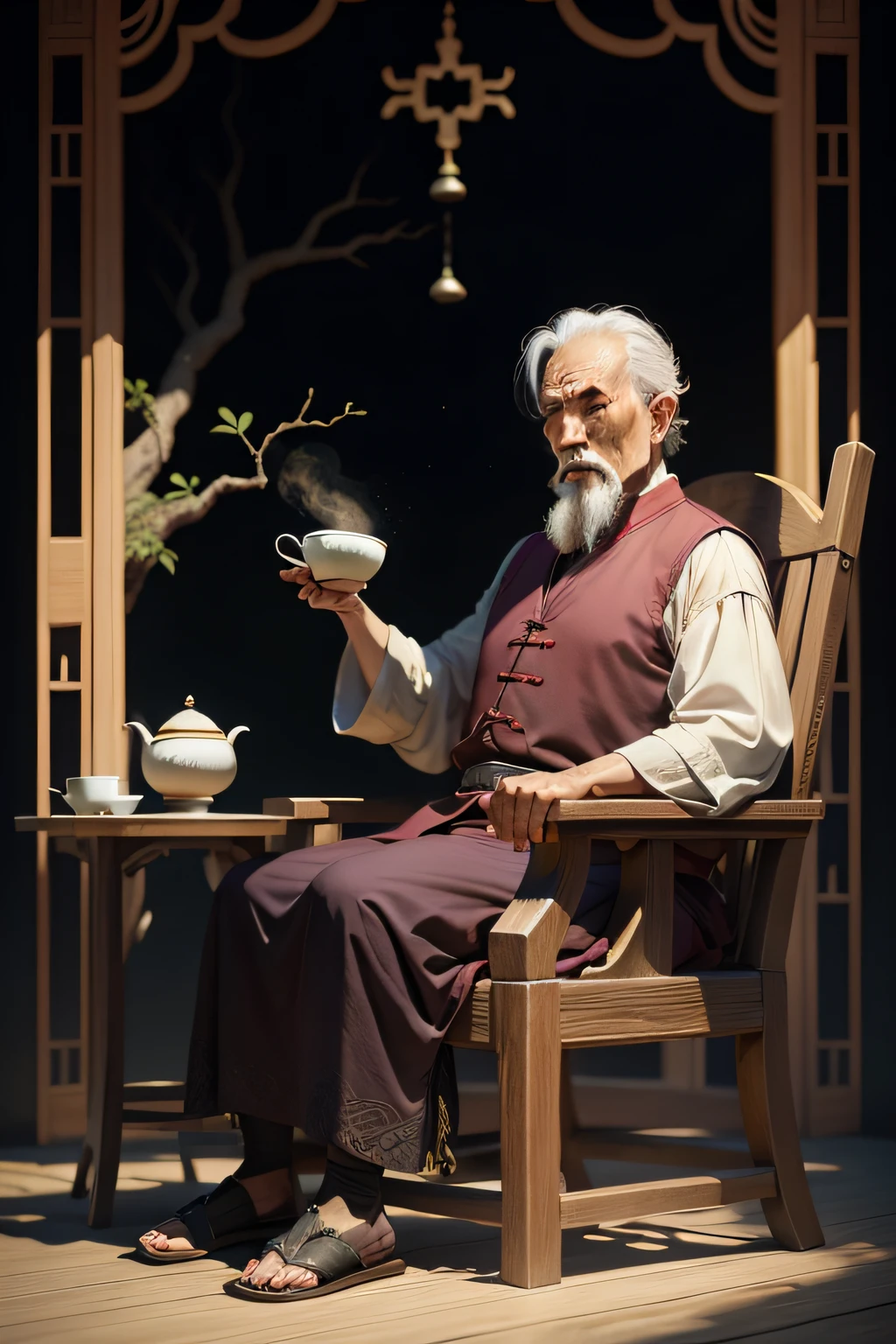 Oriental Xiuzhen Fantasy World，Gravekeeper of the Age of the Last Law，The old man who is in his old age，Sit on a rattan chair and enjoy tea