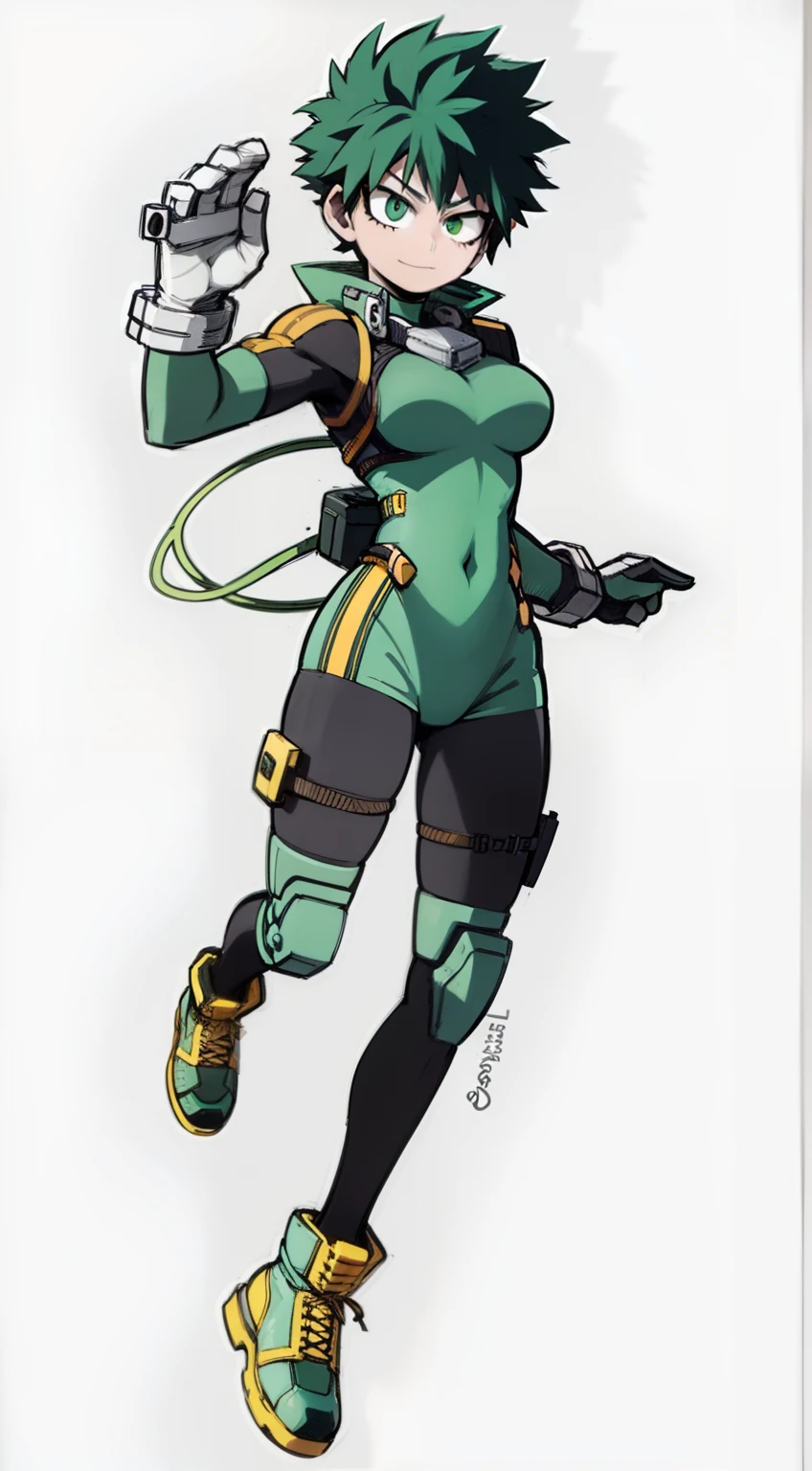 My Hero Academia style, anime Girl, female , trending on artstation pixiv, (full body shot:0.5), wide thighs, wide hips, large breast, Green Hair, Long Hair, muscular woman, head covering, helmet, face covering, mask, hero suit, full body suit, green suit, Perfect anatomy, Super Detailed,