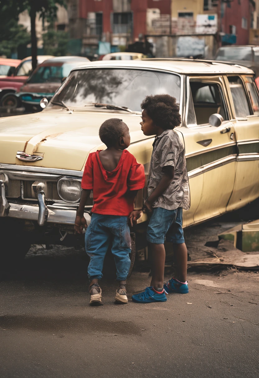 caucasian female (Beautiful) Blonde hair, curvaceous body, 45 years old (big saggy breasts) Black boy in short clothes (homeless) strong body of 10 years old, Woman leans forward、Kissing a black boy