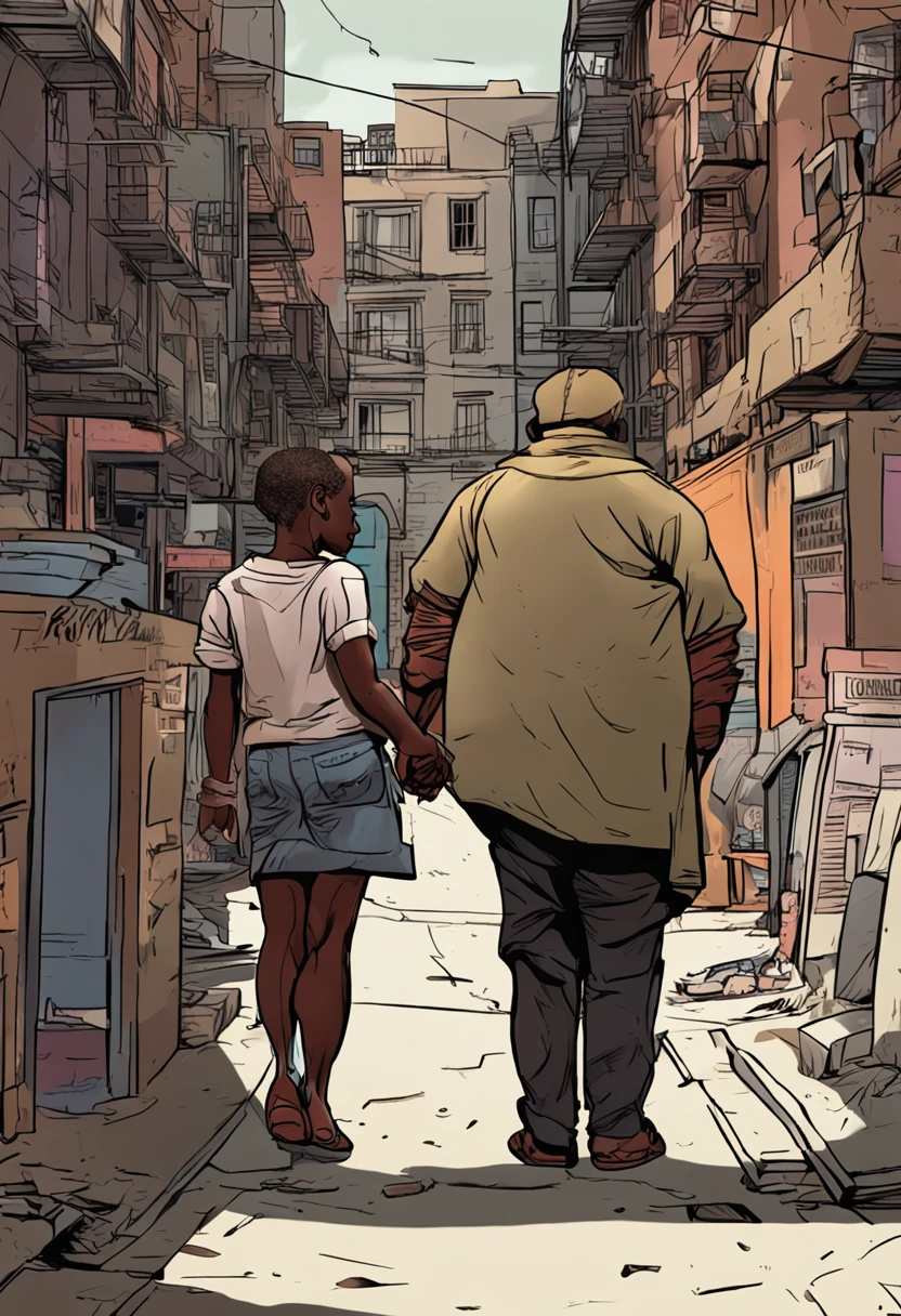 caucasian female (Beautiful) Blonde hair, curvaceous body, 45 years old (big saggy breasts) Black boy in short clothes (homeless) strong body of 10 years old, Woman leans forward、Kissing a black boy