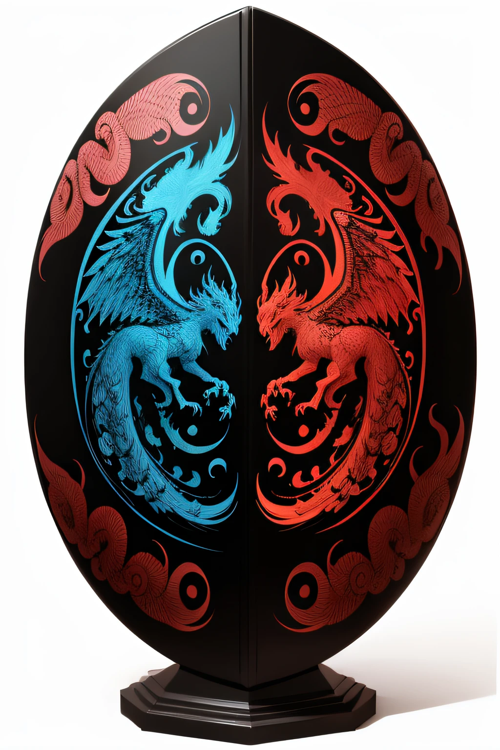 Mysterious oriental totem，Black and white Tai Chi gossip surrounded，Red Phoenix，Blue Dragon，It's complicated
