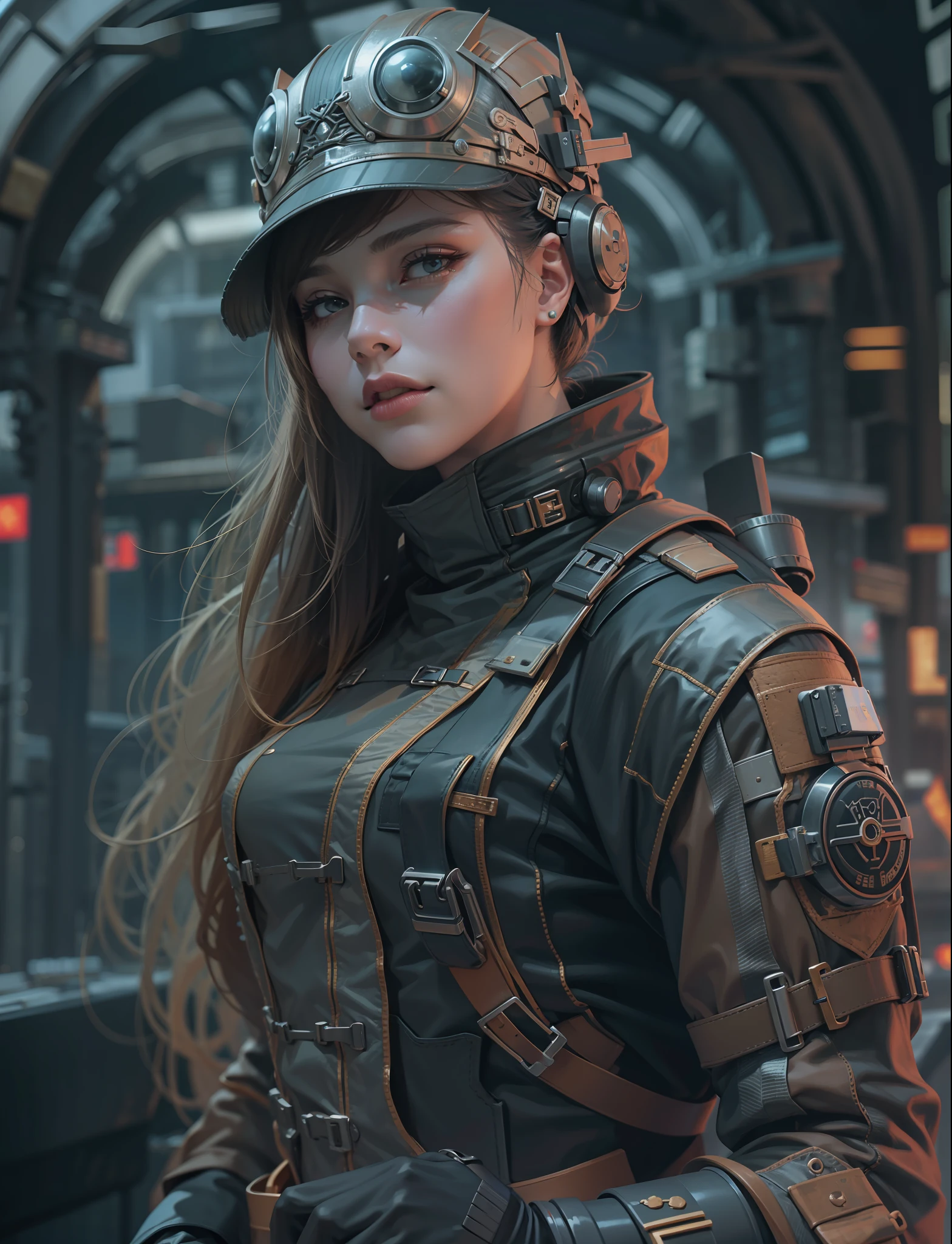 Beautiful woman in insanely intricate Siege Engineer Outfit 8k, Arte digital detalhada em 4k, Arte cyberpunk 8K ultrarrealista, arte conceitual ultra realista,