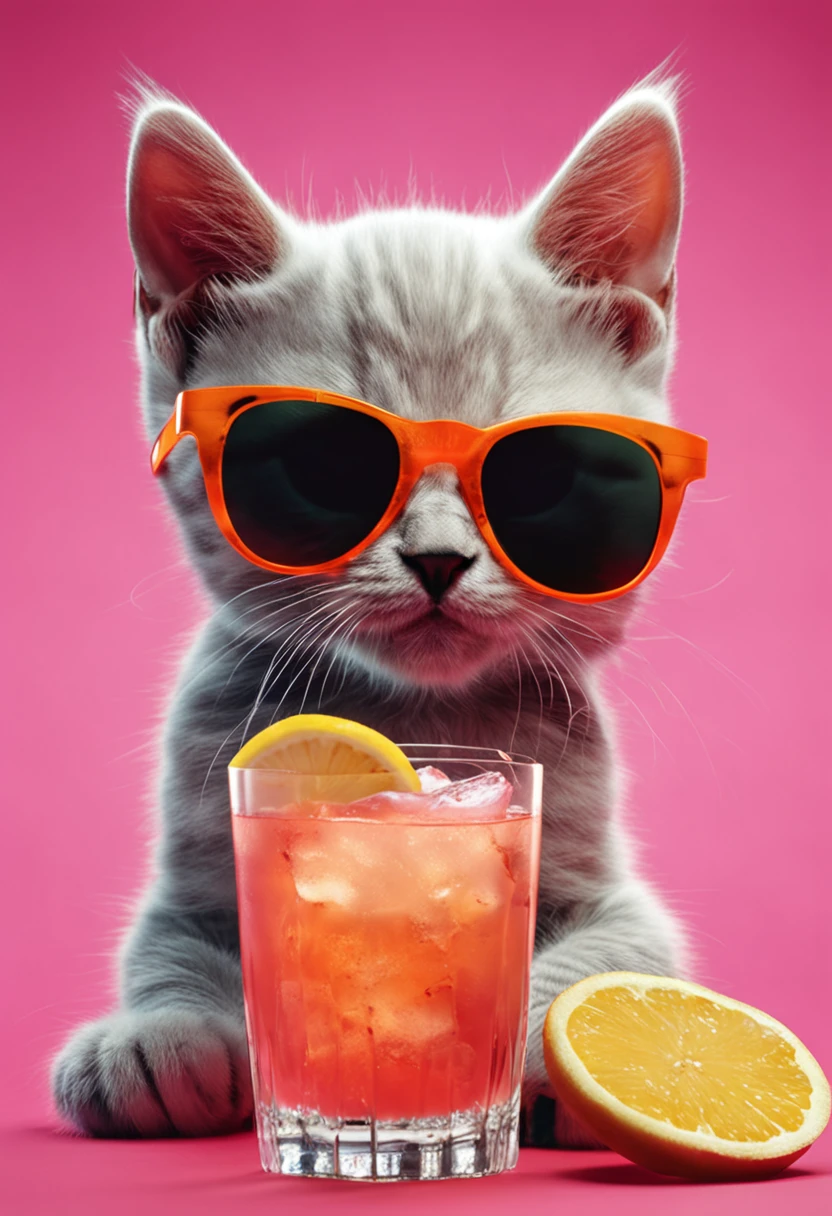 kittens with sunglasses on summer cocktail party