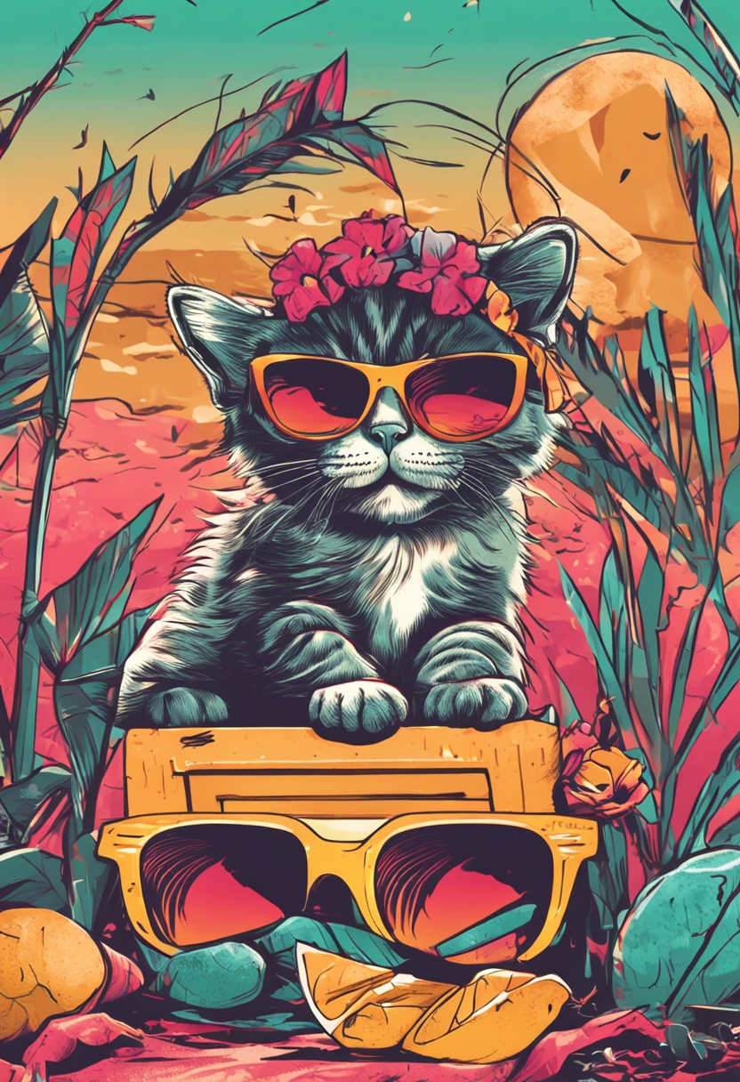 kittens with sunglasses on summer cocktail party