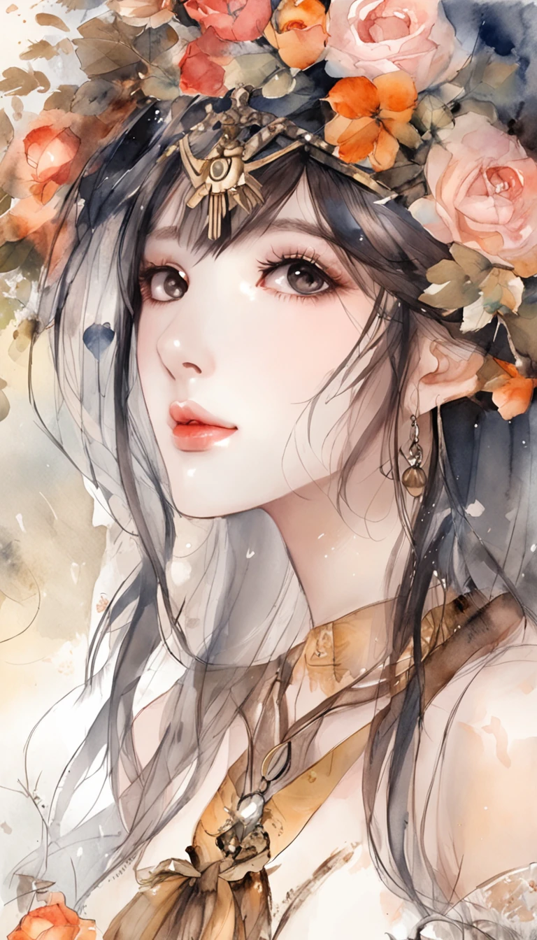 Menina anime com cabelo preto longo e um vestido branco com rosas vermelhas, Guweiz, Guweiz em Pixiv ArtStation, arte de anime digital detalhada, menina anime bonita, Guweiz em ArtStation Pixiv, estilo anime 4K, Kawacy, retrato bonito do anime, retrato detalhado da menina do anime, mulher bonita do anime, arte detalhada do anime