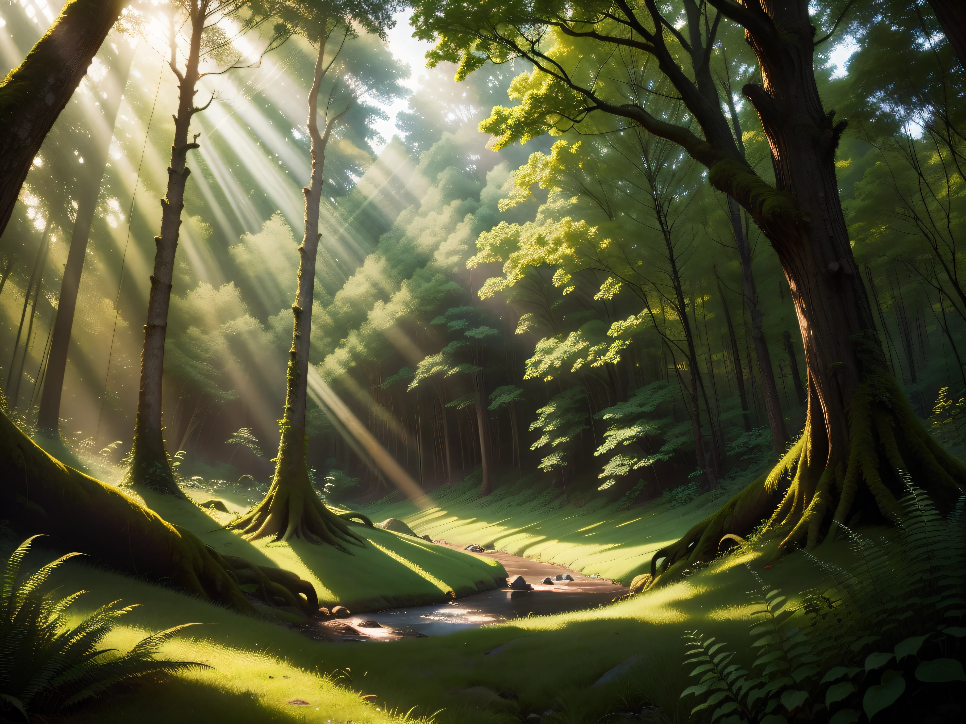Nature Landscapes:Lush forests with sunlight filtering through the trees.