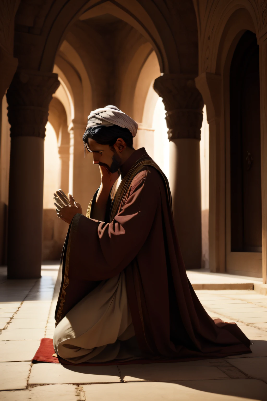 A servant in Judea on his knees begging for forgiveness