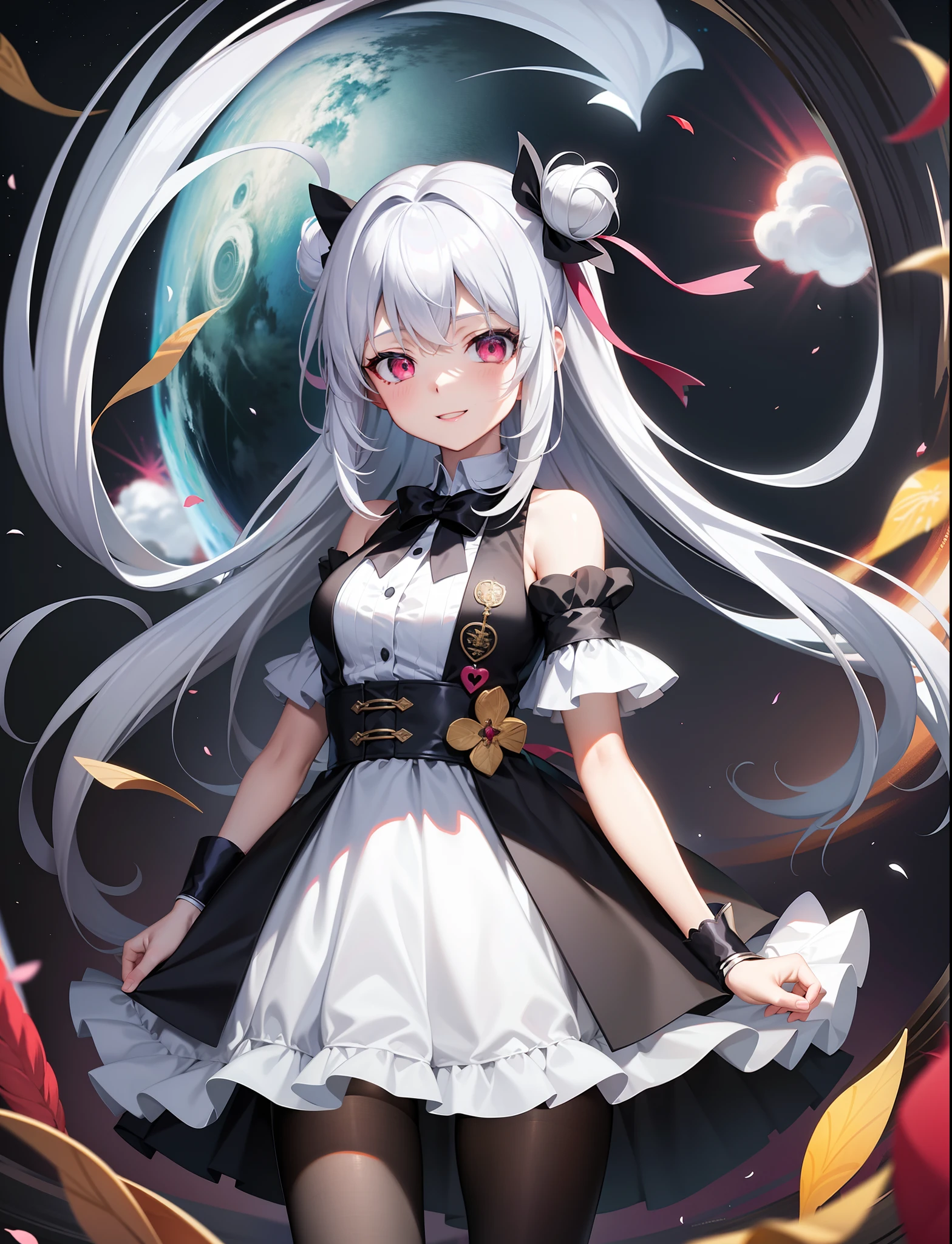 Anime girl with white hair and white shirt and black skirt, red color eyes，There is love in the eyes，Very cute smile，Your face is full of affection for you，style of anime4 K, Best anime 4k konachan wallpaper, cute anime waifu in a nice dress, Anime art wallpaper 8 K, Anime art wallpaper 4k, Anime art wallpaper 4 K, 4K anime wallpaper, Beautiful anime girl, Anime wallpaper 4K, Anime wallpaper 4 k