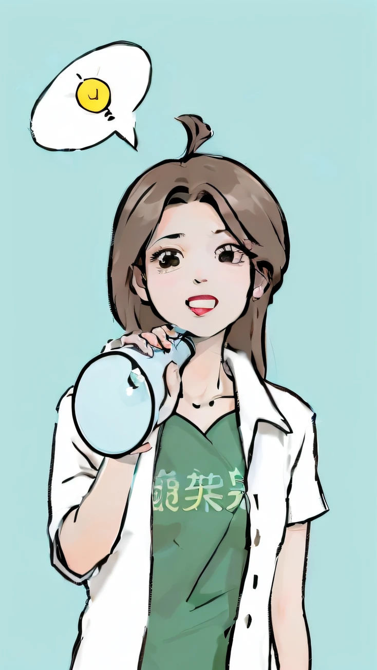 A woman holds a caricature with a horn in her hand,, (doctor), doctor, nurse girl, High-quality fanart, Floor plan about the《Ishida art manga》, Fanart, author:Qu Leilei, japanese illustrator, Digital anime illustration, author:Yoshihiko Wada, author:Love light, Digital illustration, Cartoon Art Style, urban girl fanart