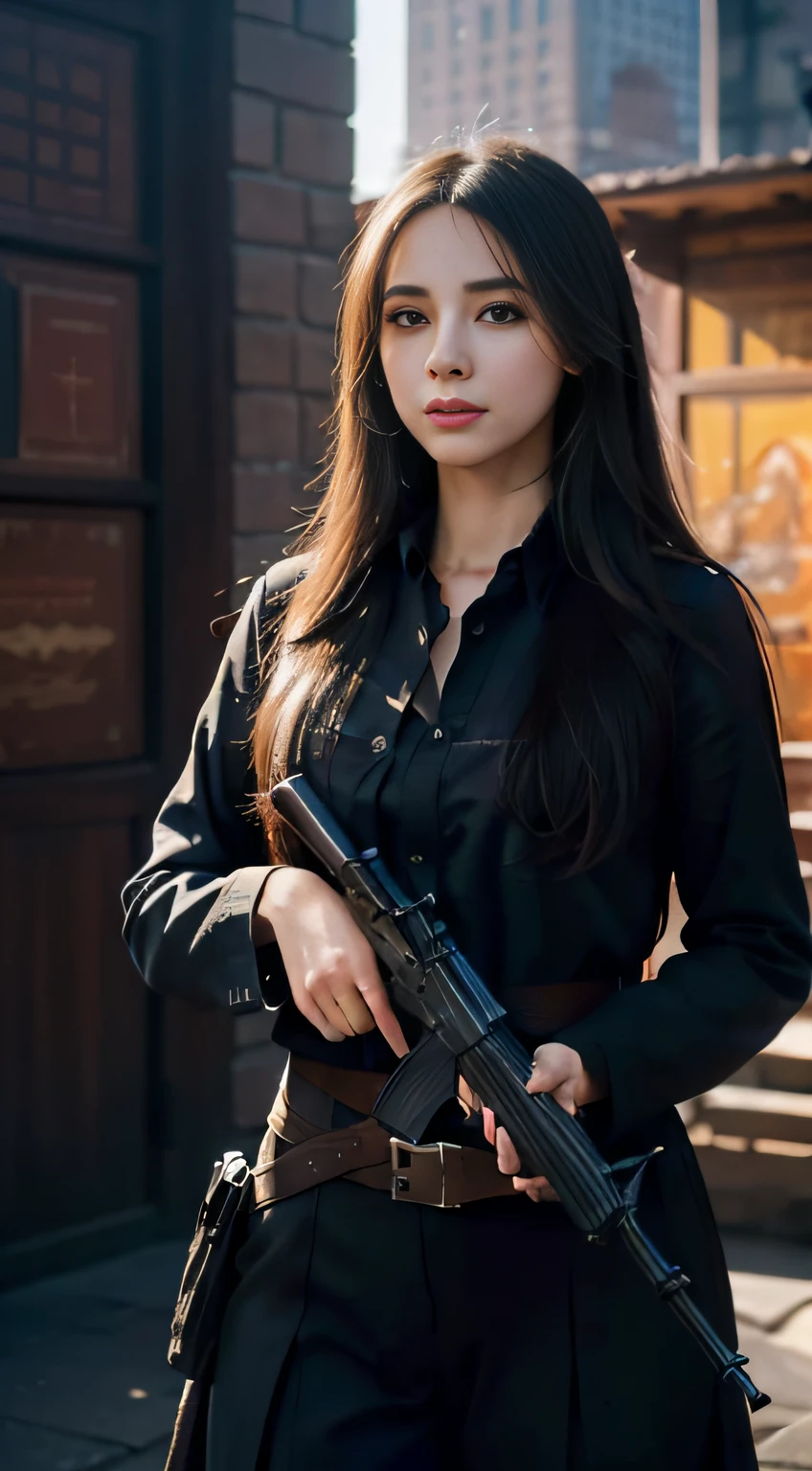 beautiful girl holding  ak 47, intricate, elegant, highly detailed, digital painting, artstation, concept art, smooth, sharp focus, illustration, art by artgerm and greg rutkowski Effective character design : marc simonetti, wlop, rossdraws, James Jean, Andrei Riabovitchev, Marc Simonetti, and Sakimichan