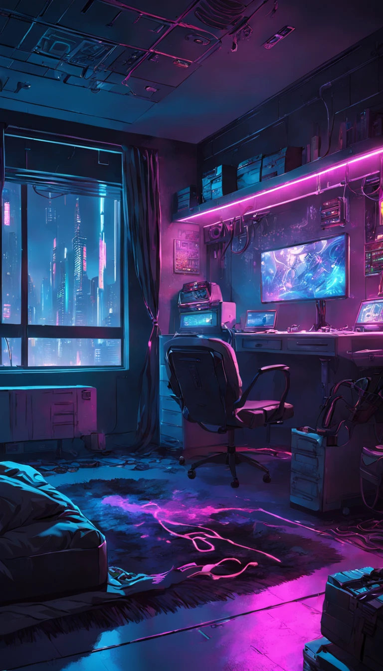 Cyberpunk bedroom interior