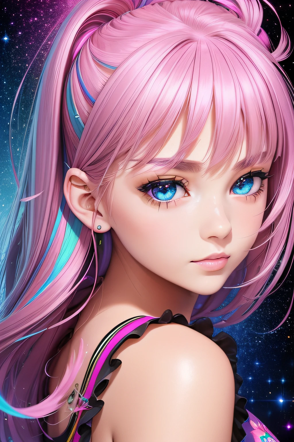 unparalleled masterpiece ever, super realistic 8K , erfect artwork、Fresh fashion for teens in the UK、Sexy and colorful、shockingpink、((a miniskirt))、frilld、Women's glitter fashion、A detailed face、face perfect、perfect eyes、high-detail