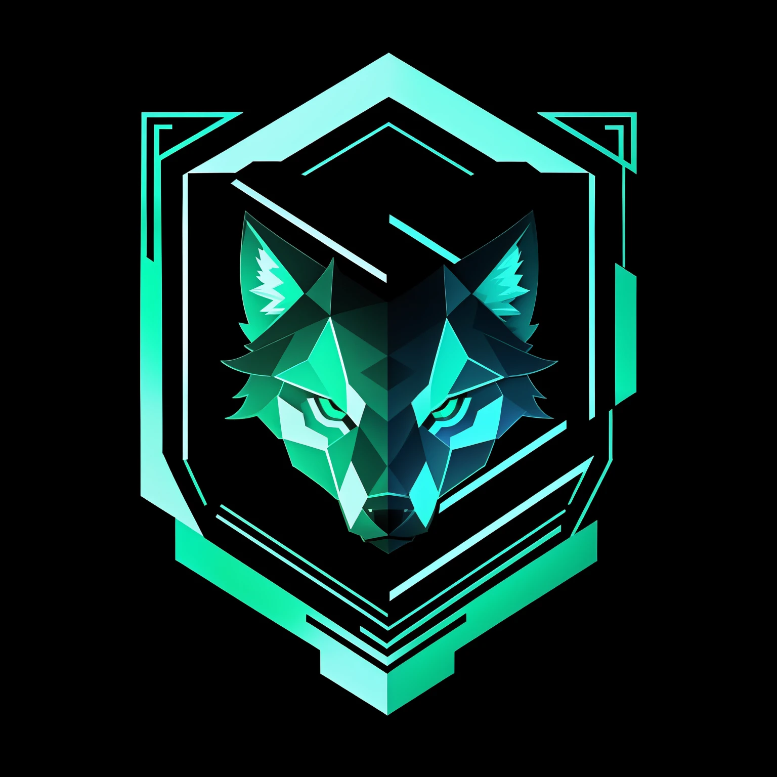 A detailed illustration face wolf,magic, esports, glowing green, howling, shield shaped logo, #69E200 hex, dark blue second color,  soccer logo, dark, ghotic, t-shirt design, in the style of Studio Ghibli, pastel tetradic colors, 3D vector art, cute and quirky, fantasy art, glowing green, soccer ball esports, Adobe Illustrator, hand-drawn, digital painting, minimalist, low-poly, soft lighting, bird's-eye view, isometric style, retro aesthetic, focused on the character, 4K resolution, photorealistic rendering, using Cinema 4D