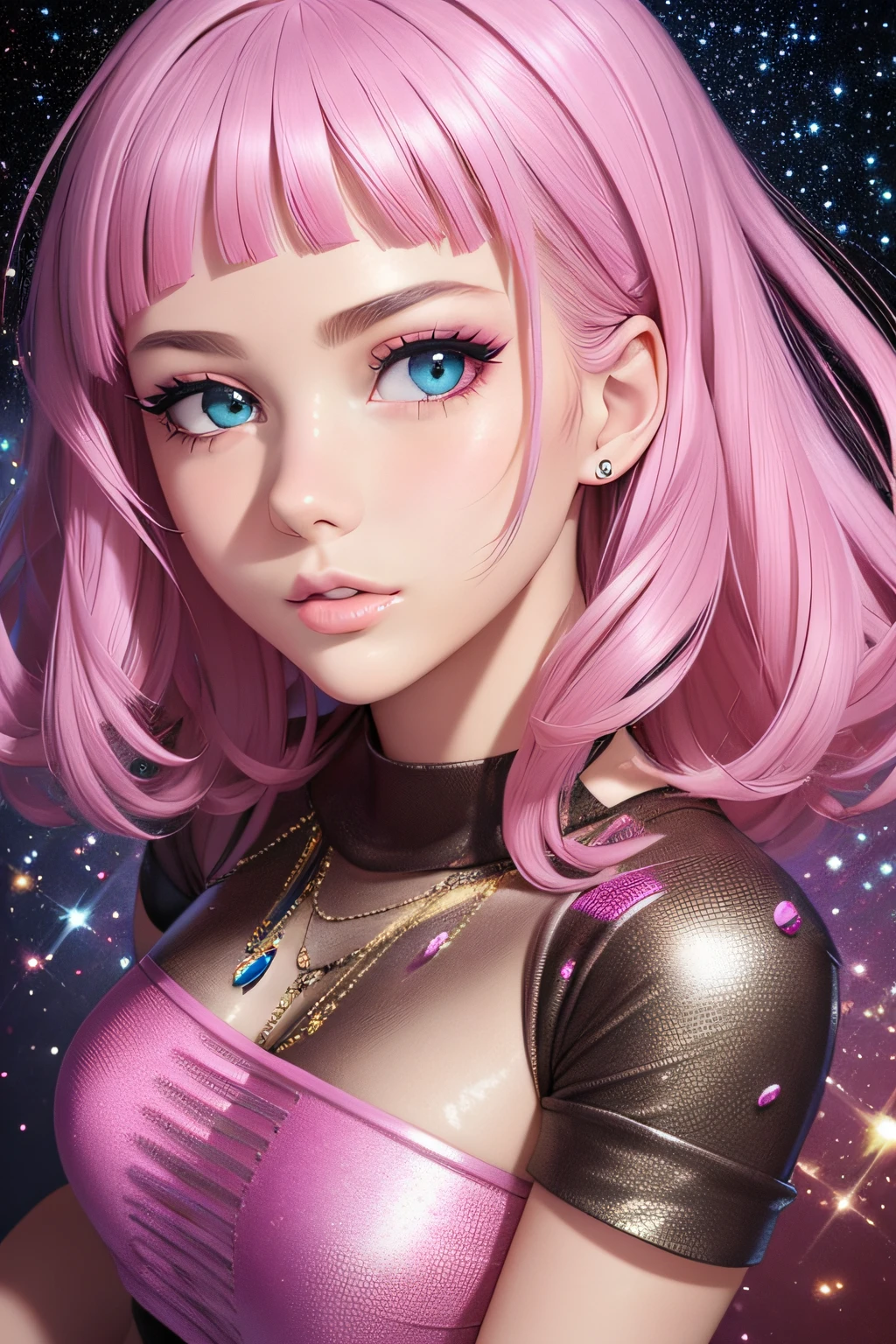 unparalleled masterpiece ever, super realistic 8K , erfect artwork、Fresh fashion for teens in the UK、Sexy and colorful、shockingpink、((a miniskirt))、frilld、Women's glitter fashion、A detailed face、face perfect、perfect eyes、high-detail