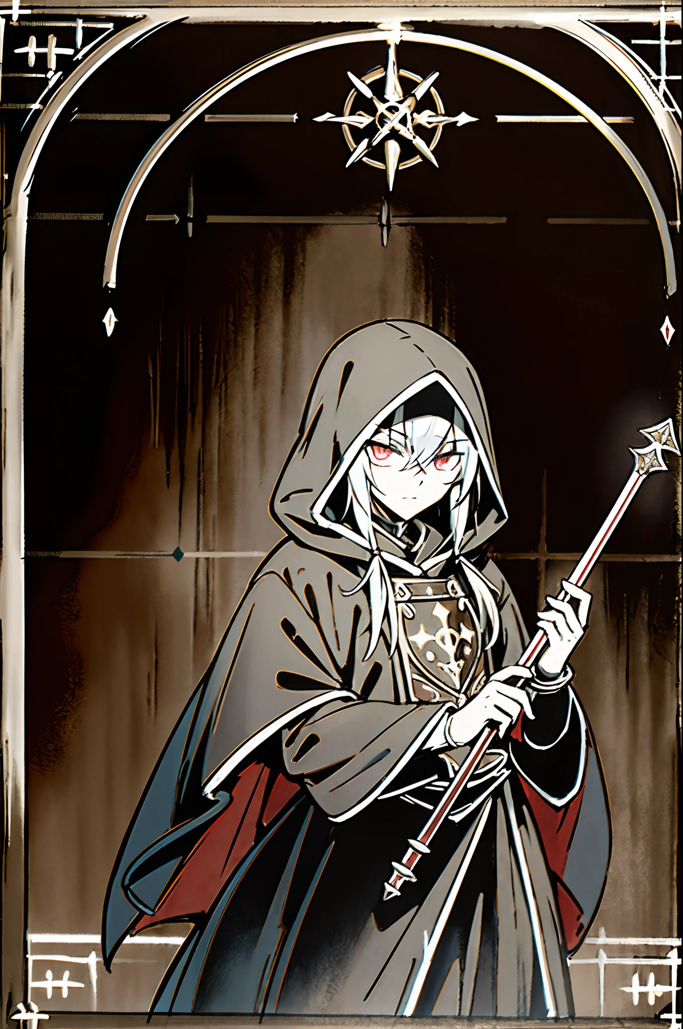 a dark assassin, fast moviment notion, dungeon, hood, y bestiary_style, masterpiece, best quality, solo, dark background, dungeon background, underground background