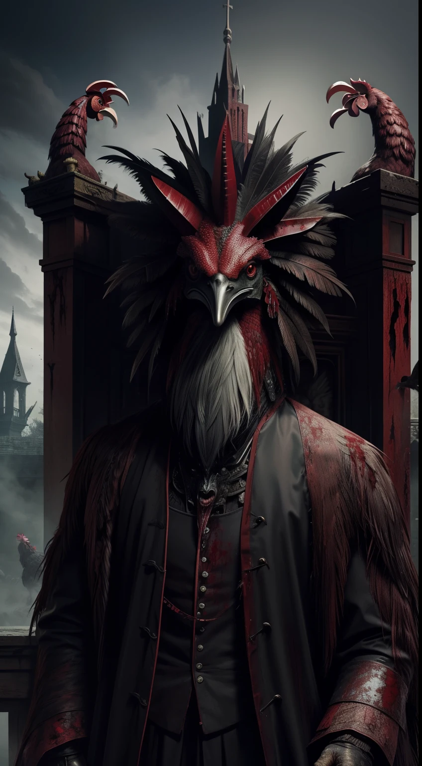 monster-body, rooster-head, blood-castle, creepy-style, bloody, horror