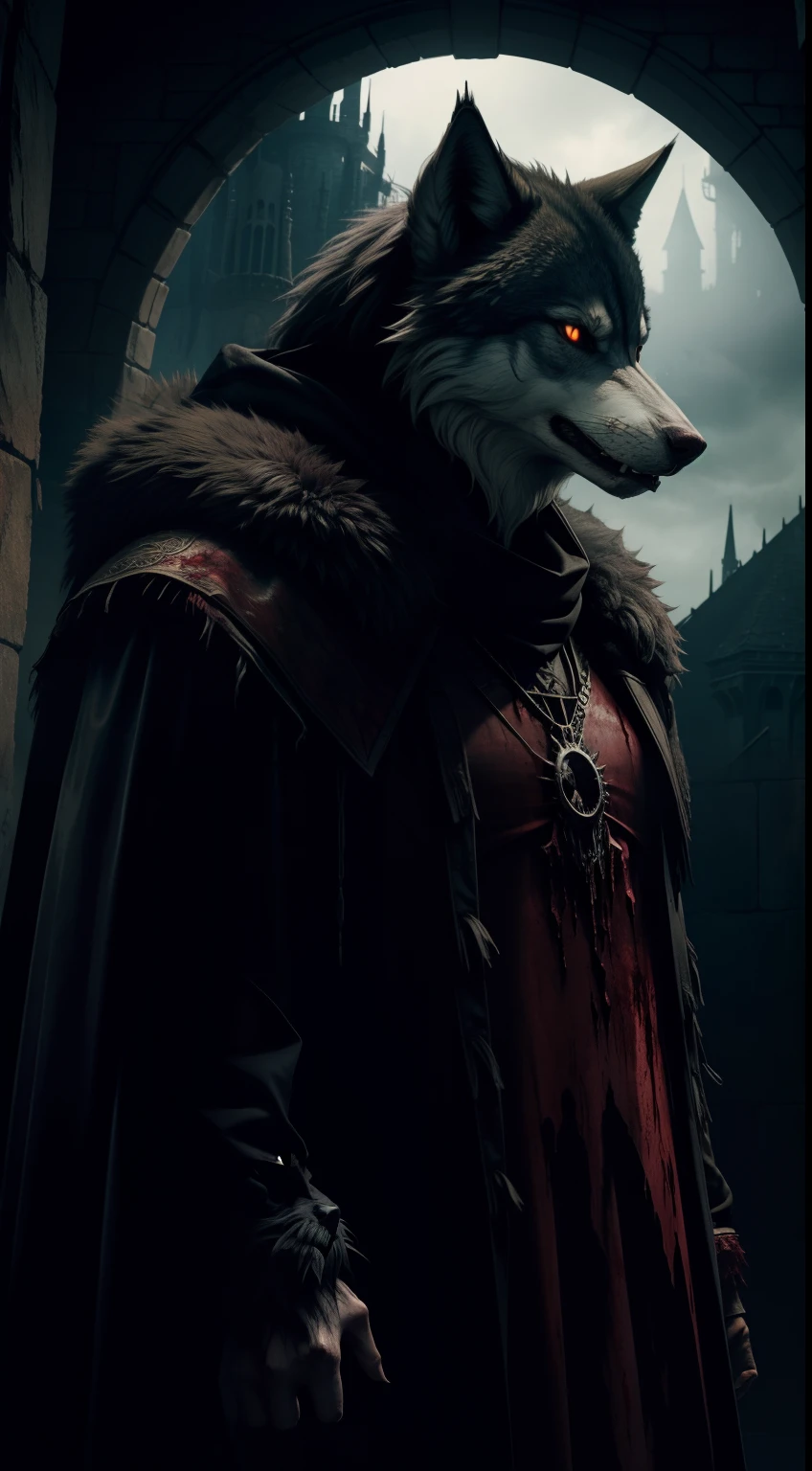 monster-body, wolf-head, blood-castle, creepy-style, bloody, horror