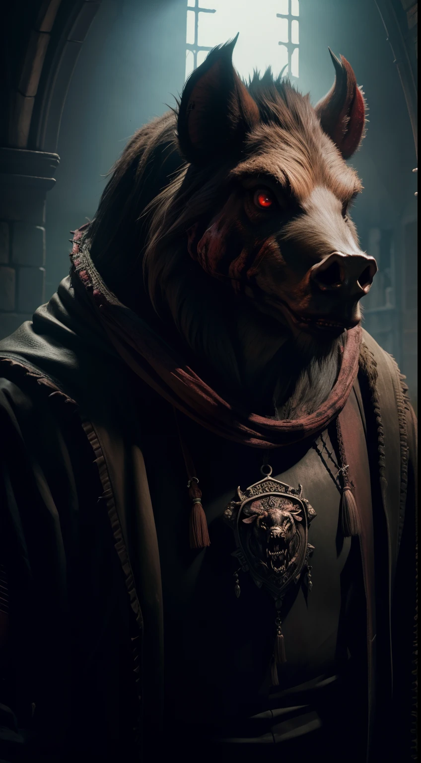 monster-body, wild-boar-head, blood-castle, creepy-style, bloody, horror