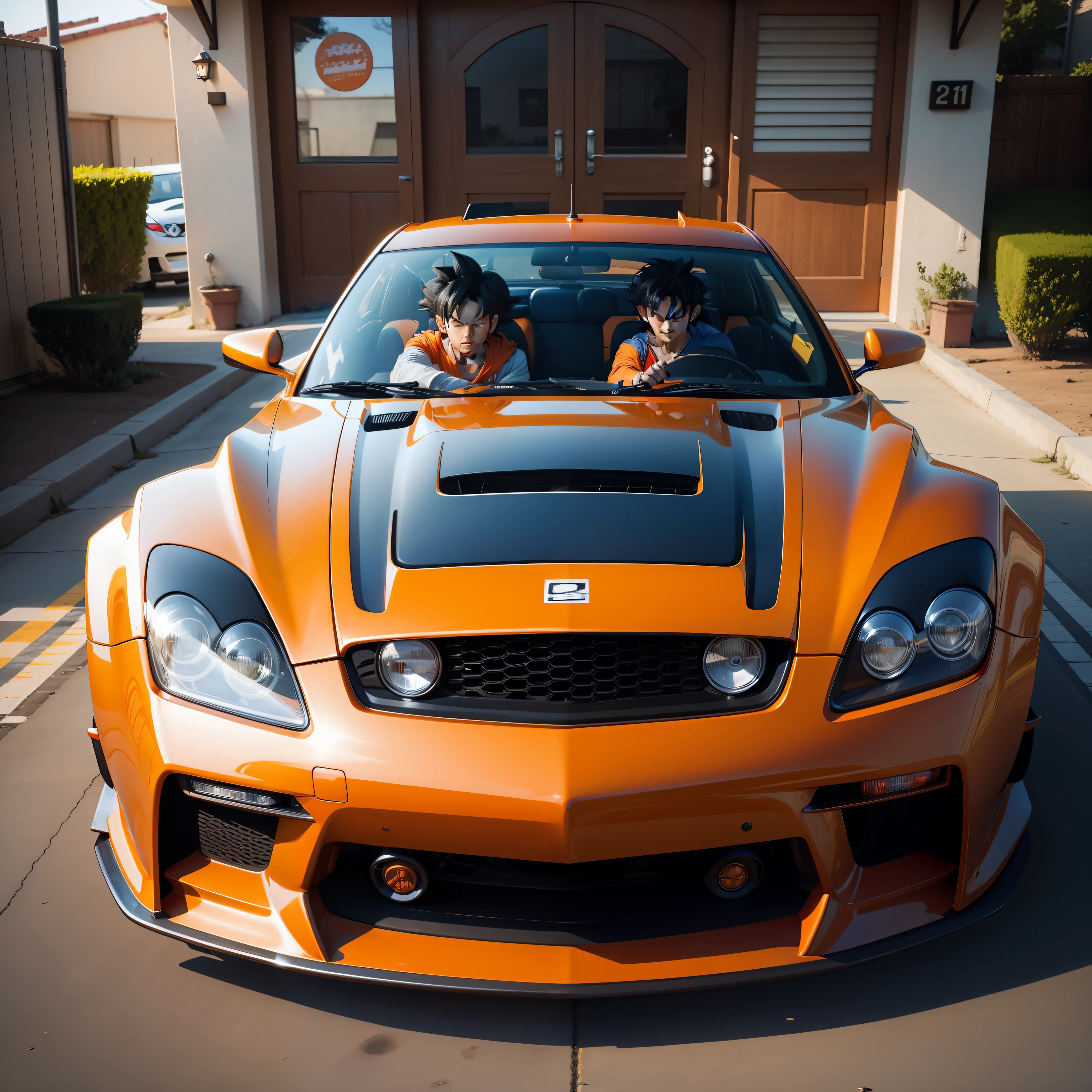 Goku drives a modified car