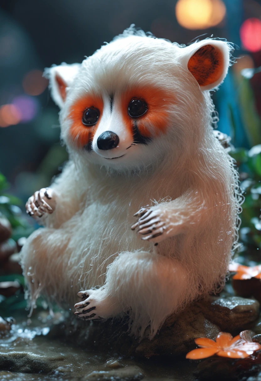 The tanuki was naked and covered in white viscous liquid