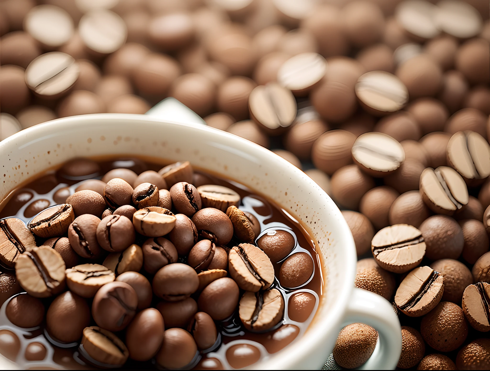 coffe cup on of many grain of coffe, detailed, hd, ultra detailed, 8k, best quality --auto --s2