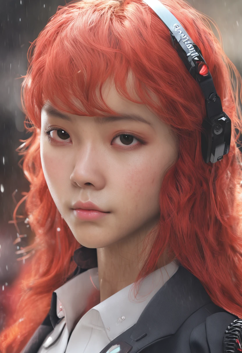 top-quality、masterpiece、超A high resolution、On the shoulder、(Photorealsitic:1.4)、Detailed facial texture、Korea person、red hairs