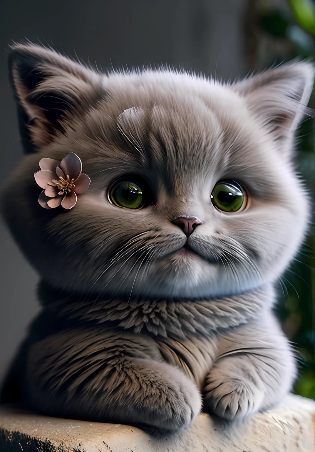 grey cat, blur, CAT, flower, nature, no_humans, depth of field, to8contrast style, DARK_Glam, wearing DRK_Glam, deep shadows, (dark: 1.4), (8k, RAW photo, best quality, masterpiece: 1.2)