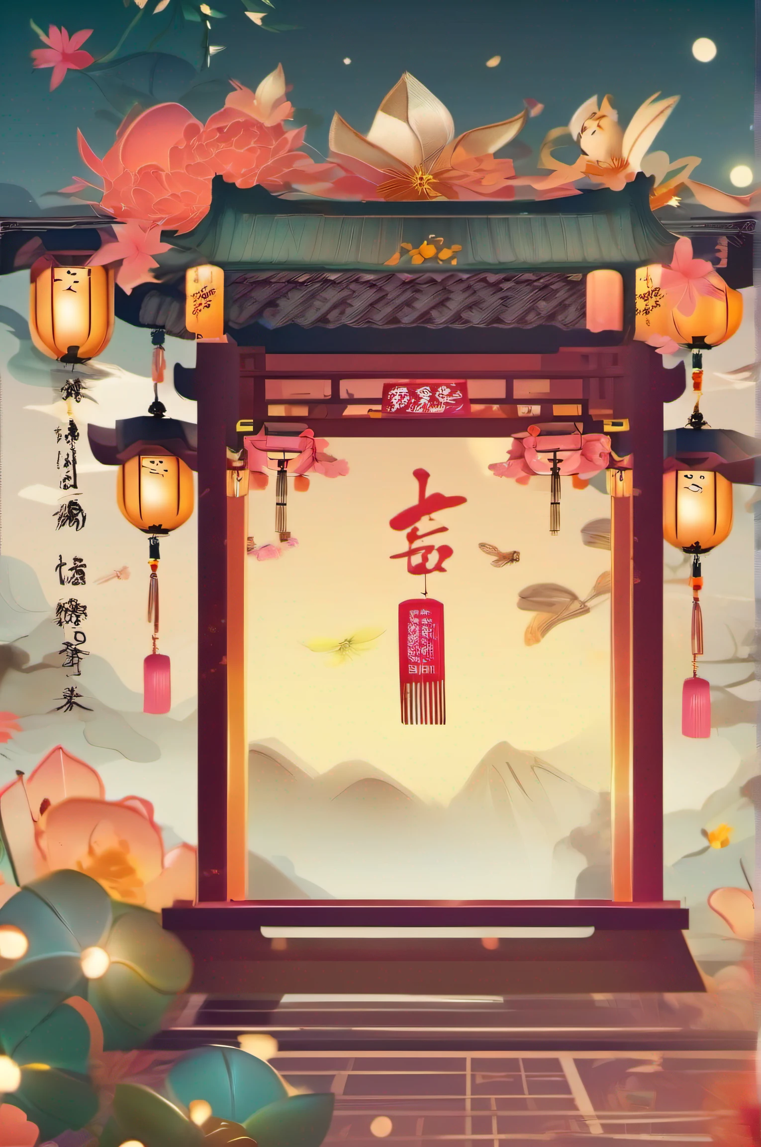 traditional Chinese festivals,Qixi Festival,Tanabata Festival poster,Romantic poster,China-style,Chinese style elements,Hanfu,Lantern